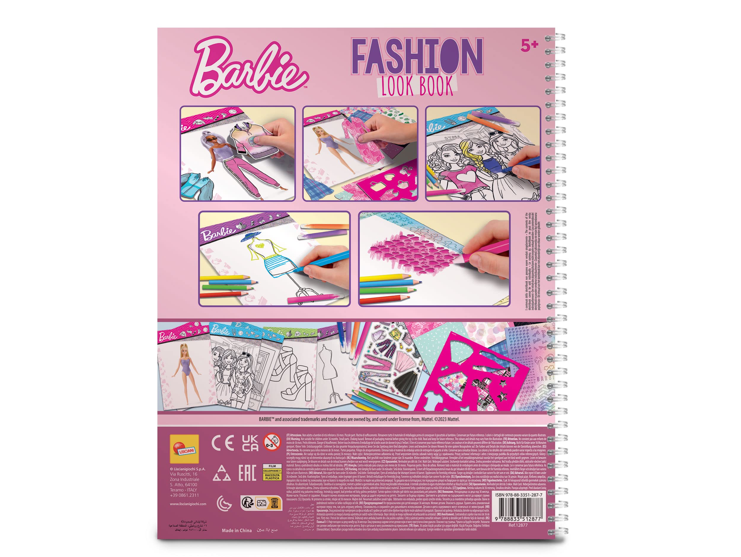 Lisciani Barbie Fashion Look Book Sketchbook Set for Girls 5+ Years | Includes 43-Page Book & Colouring Tools 6