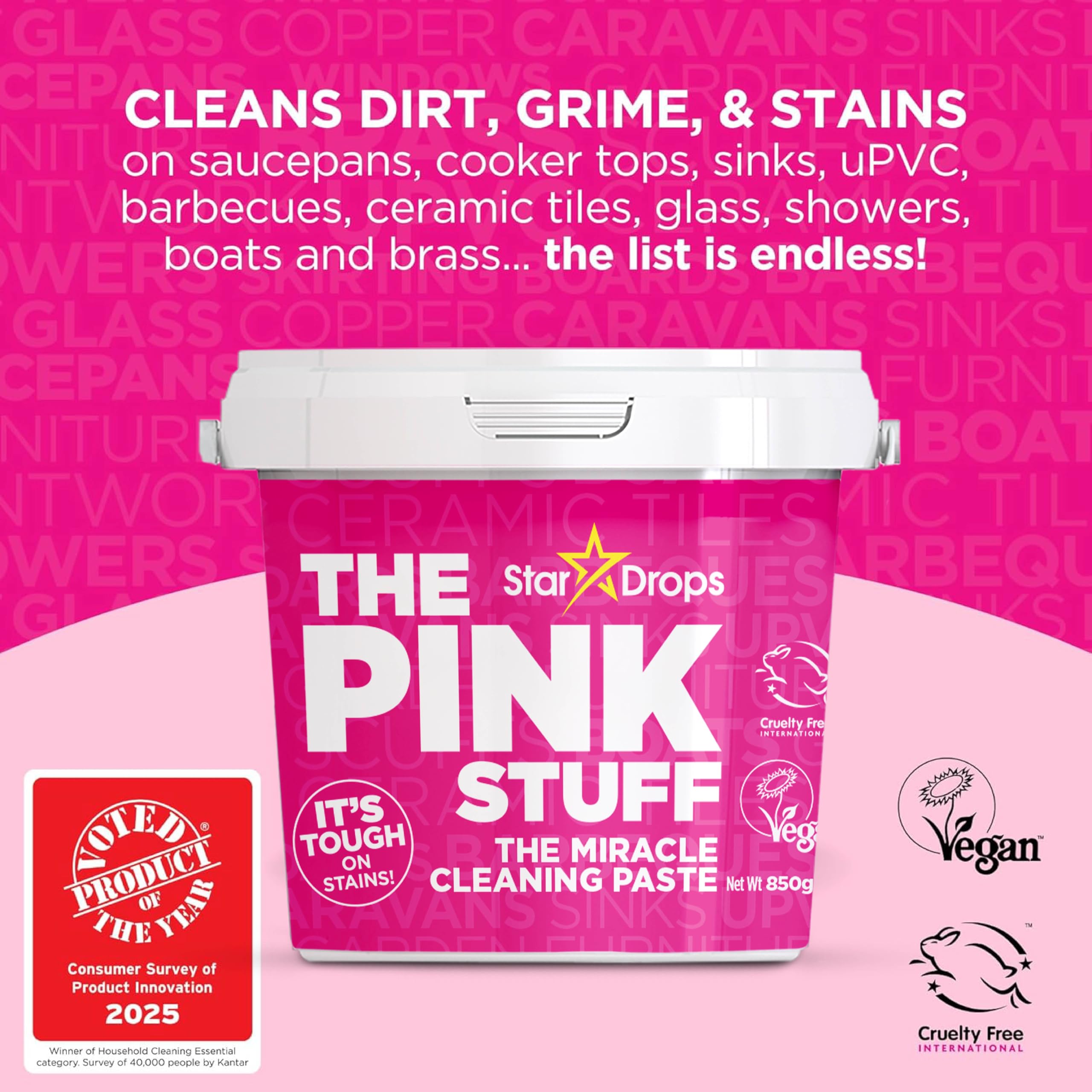 Stardrops The Pink Stuff Miracle Cleaning Paste - Tough on Stains | 850g Tub | Vegan Formula