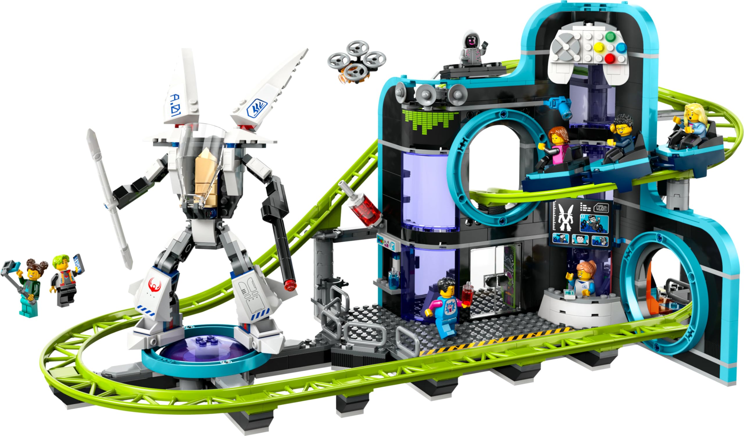 LEGO City Robot World Roller-Coaster Park Set 60421 - Building Toy with Mech, Arcade & Minifigures 14