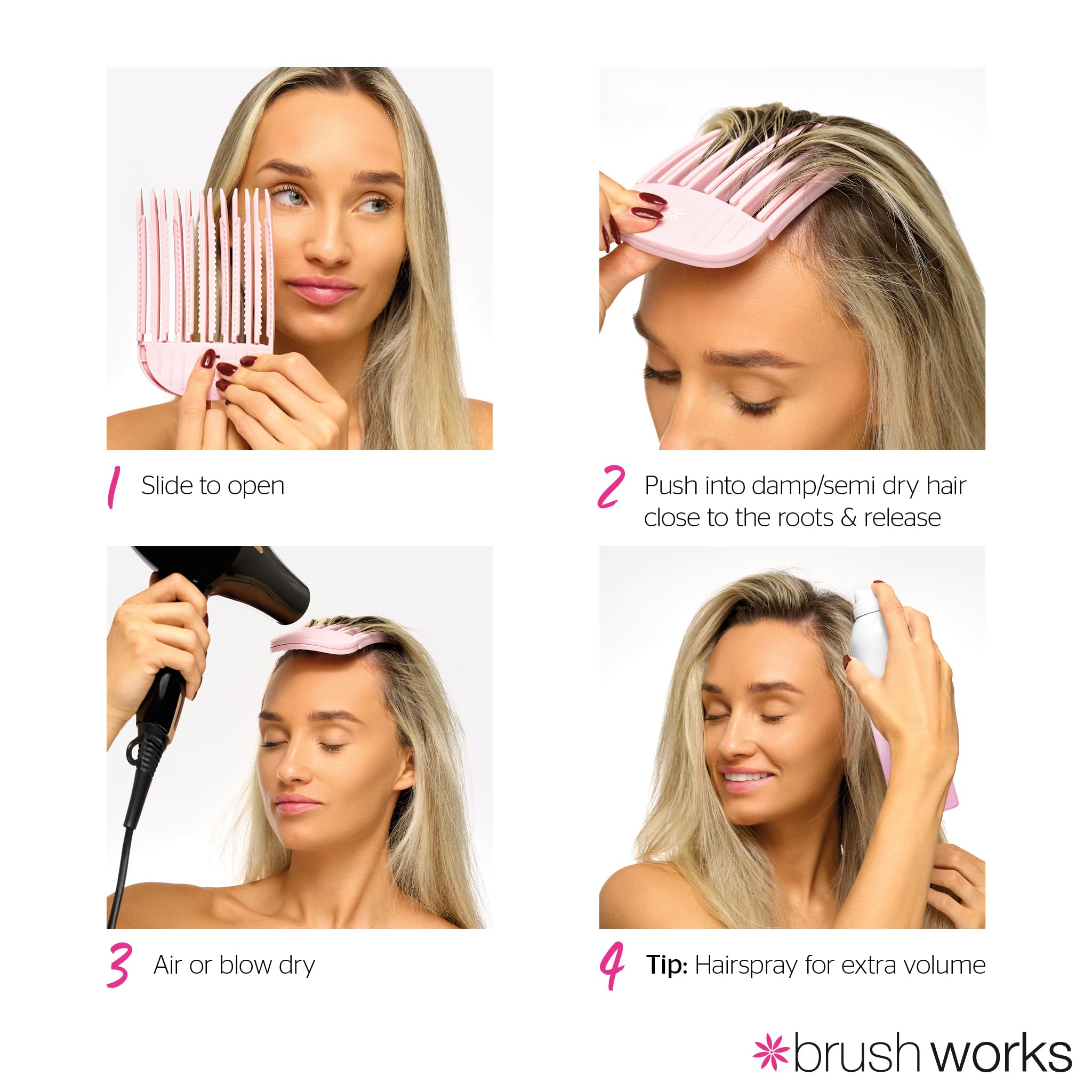 Brushworks Volumising Hair Clips - Instant Root Lift for Fine Hair | 2 Count | Pink 4