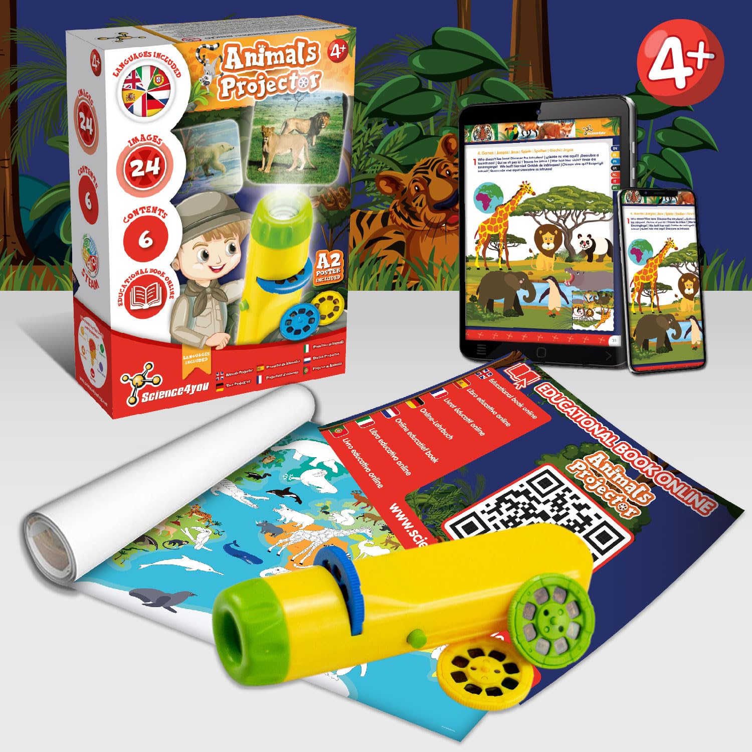 Science4you Animal Torch Projector for Children 4+ Years - Educational Animal Slide Light Projector Toy 4