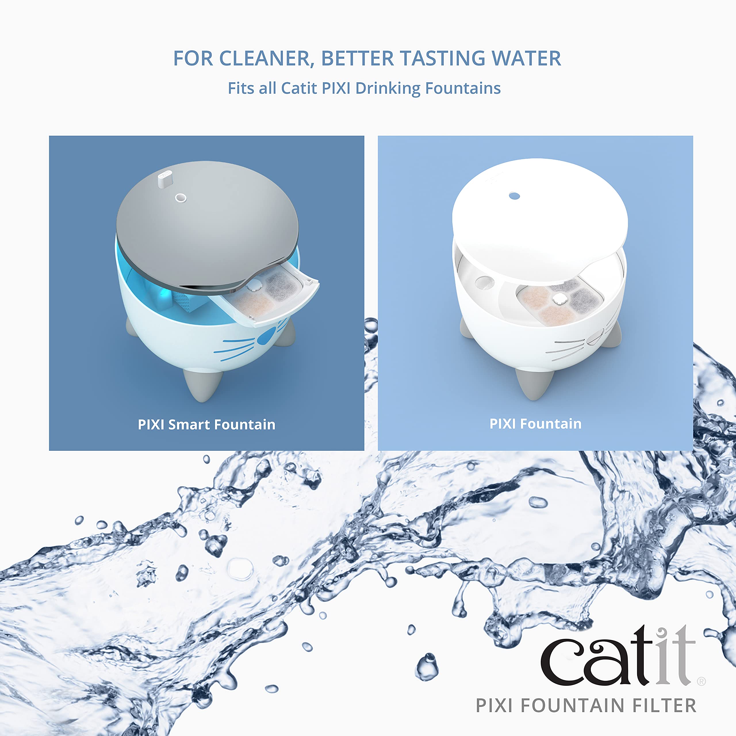 Catit PIXI Genuine Replacement Water Fountain Filter Cartridges - 6 Pack | Triple Action Filtration