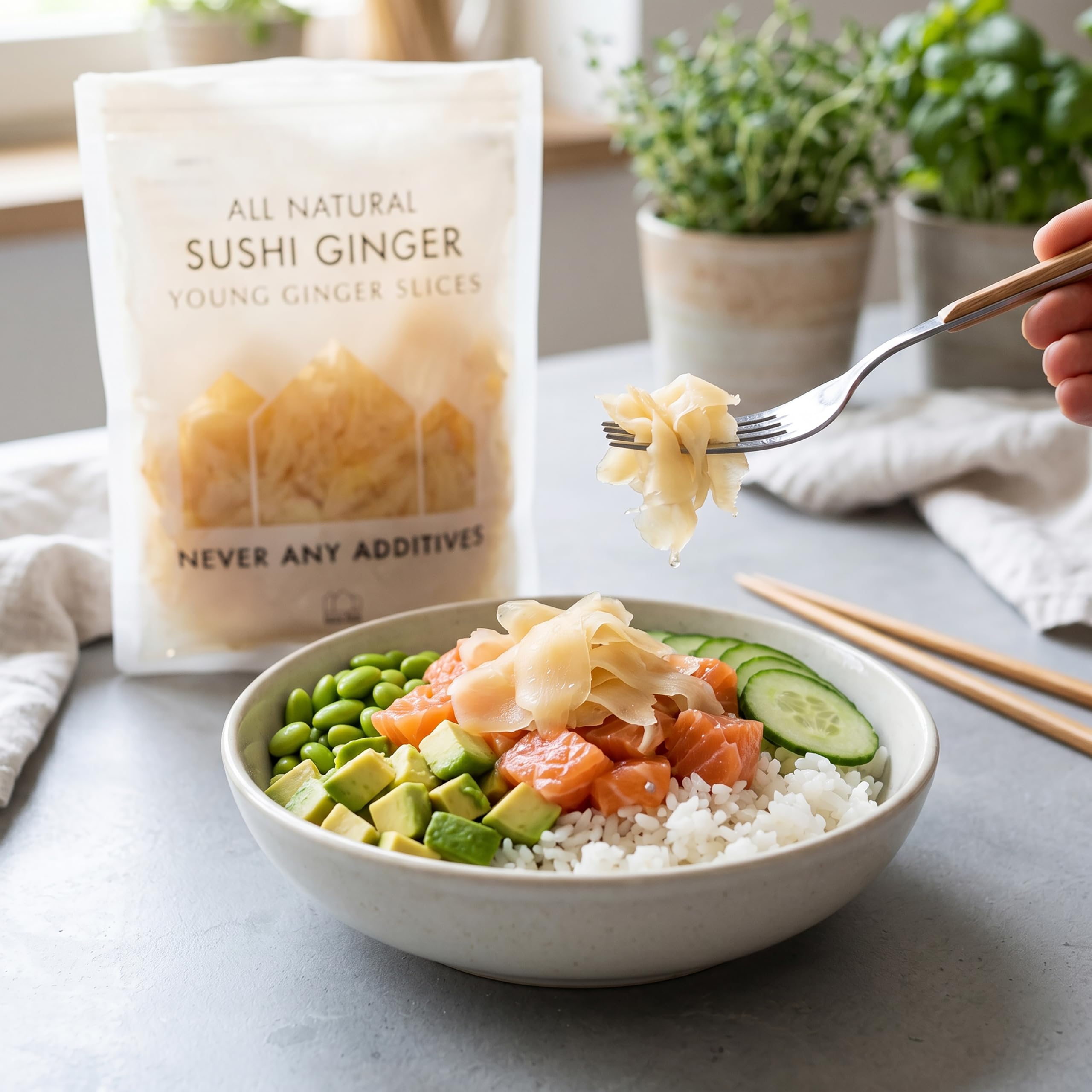 Emma Basic Sushi Ginger - 1Kg Bag | Sliced Young Ginger | Vegan, Gluten-Free