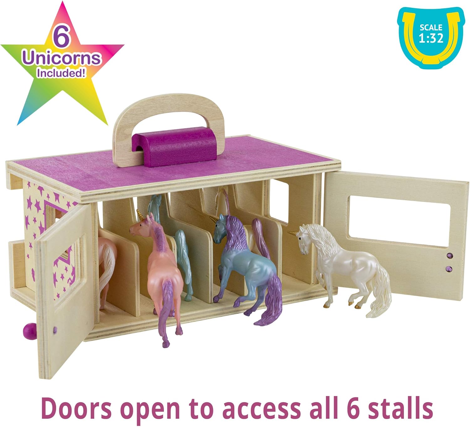 Breyer Unicorn Magic Wooden Stable Playset - 6 Stablemates Unicorns Included 6