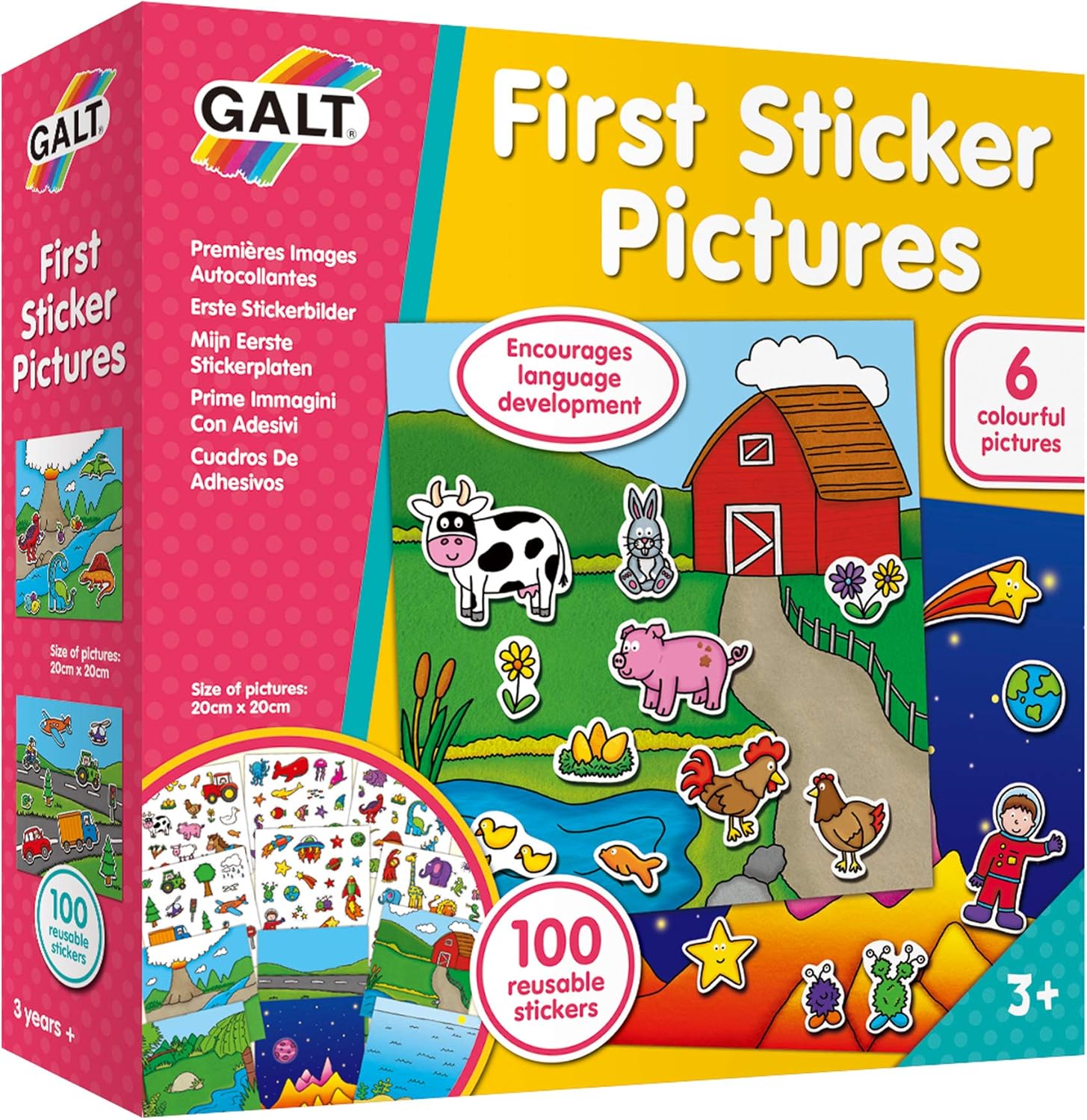 Galt First Sticker Pictures - Reusable Sticker Activity Kit with 6 Backgrounds & 100 Vinyl Stickers