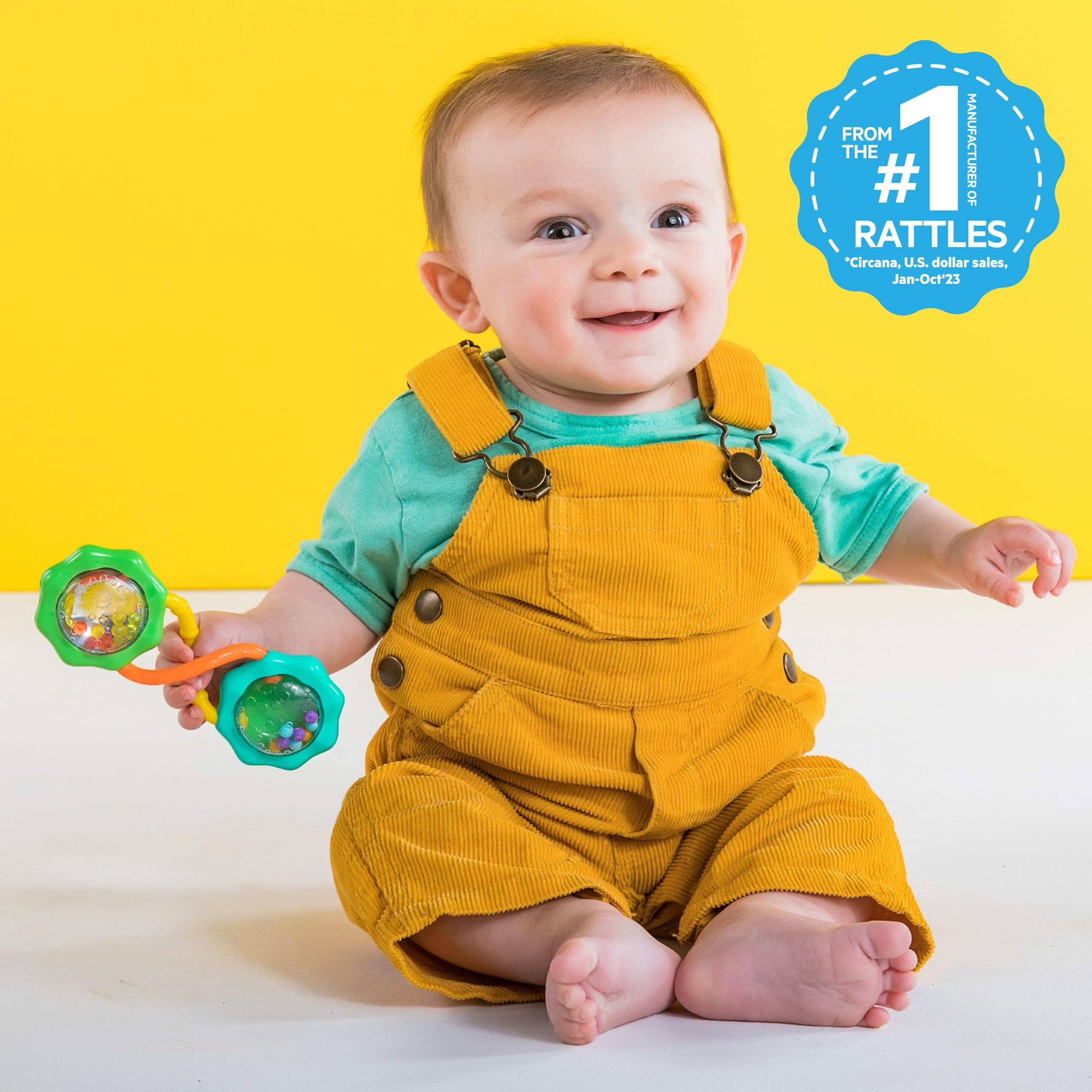 Bright Starts Rattle & Shake Baby Barbell Toy - Green | Ages 3 Months+