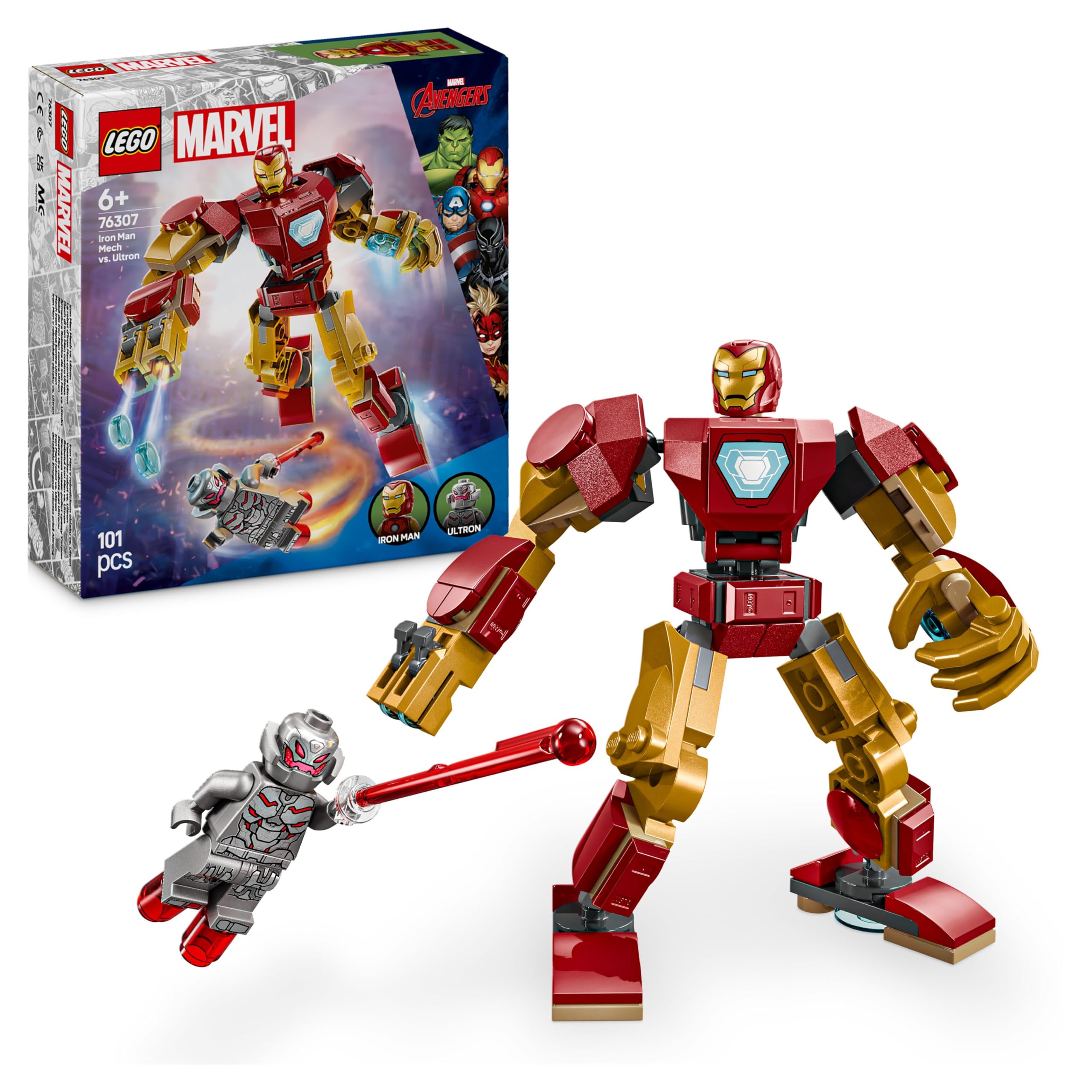 LEGO Marvel Iron Man Mech vs. Ultron - Buildable Super Hero Playset for Kids 6+