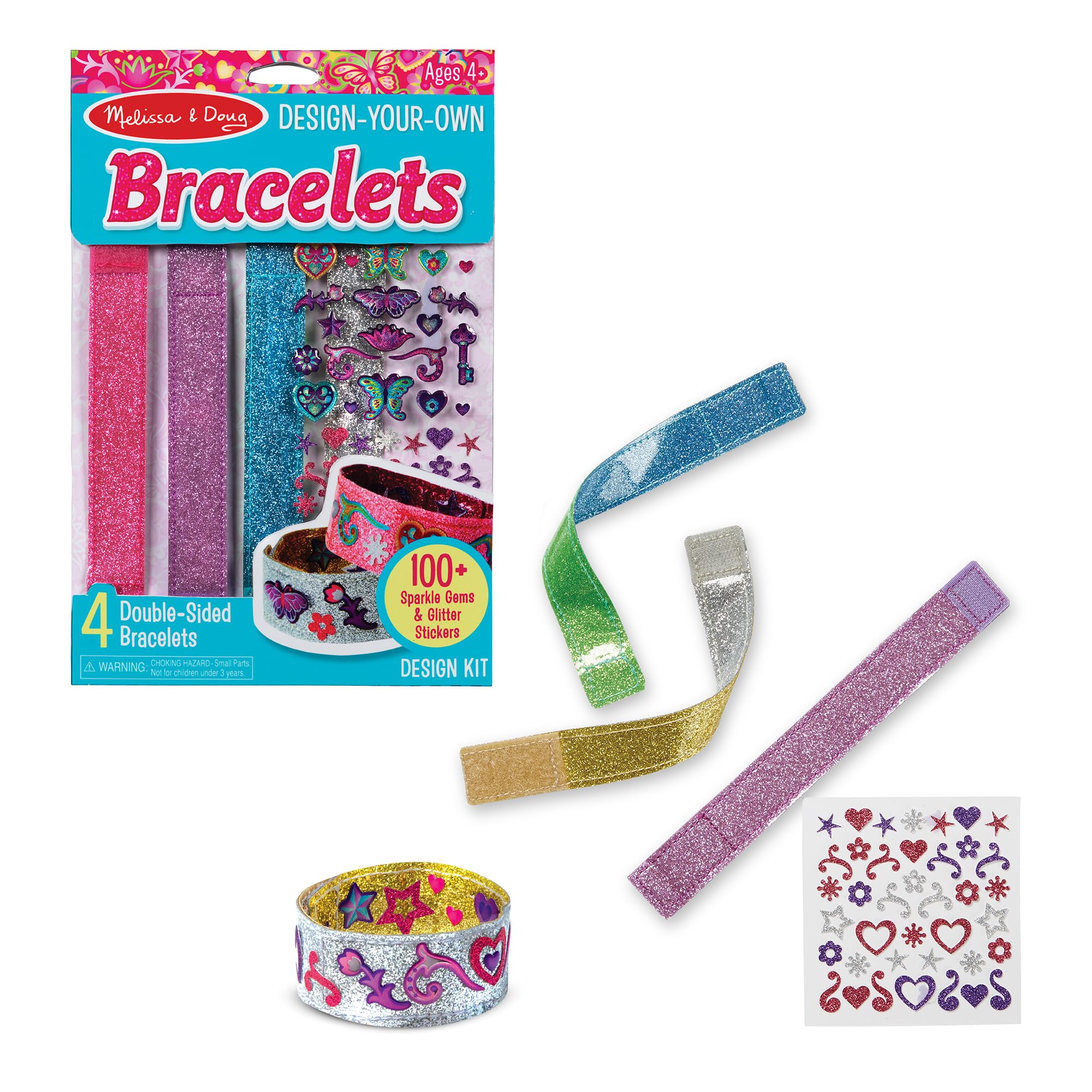 Melissa & Doug Design-Your-Own Bracelets Craft Kit | 4 Reversible Bracelets | 100+ Stickers | Ages 4-7