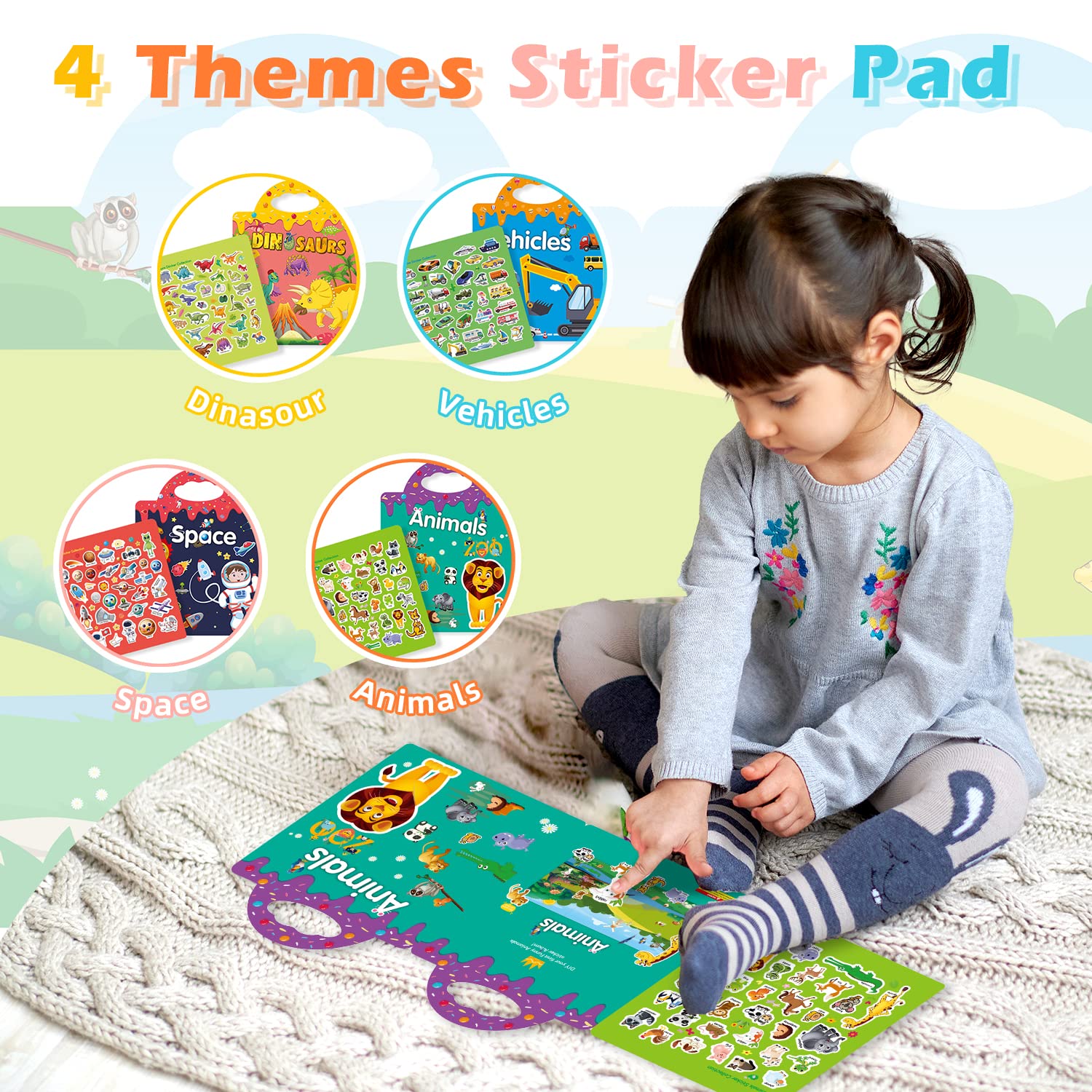 GUYUCOM 4 Pack Reusable Sticker Books - Educational DIY Toys for Kids Ages 1-8 6