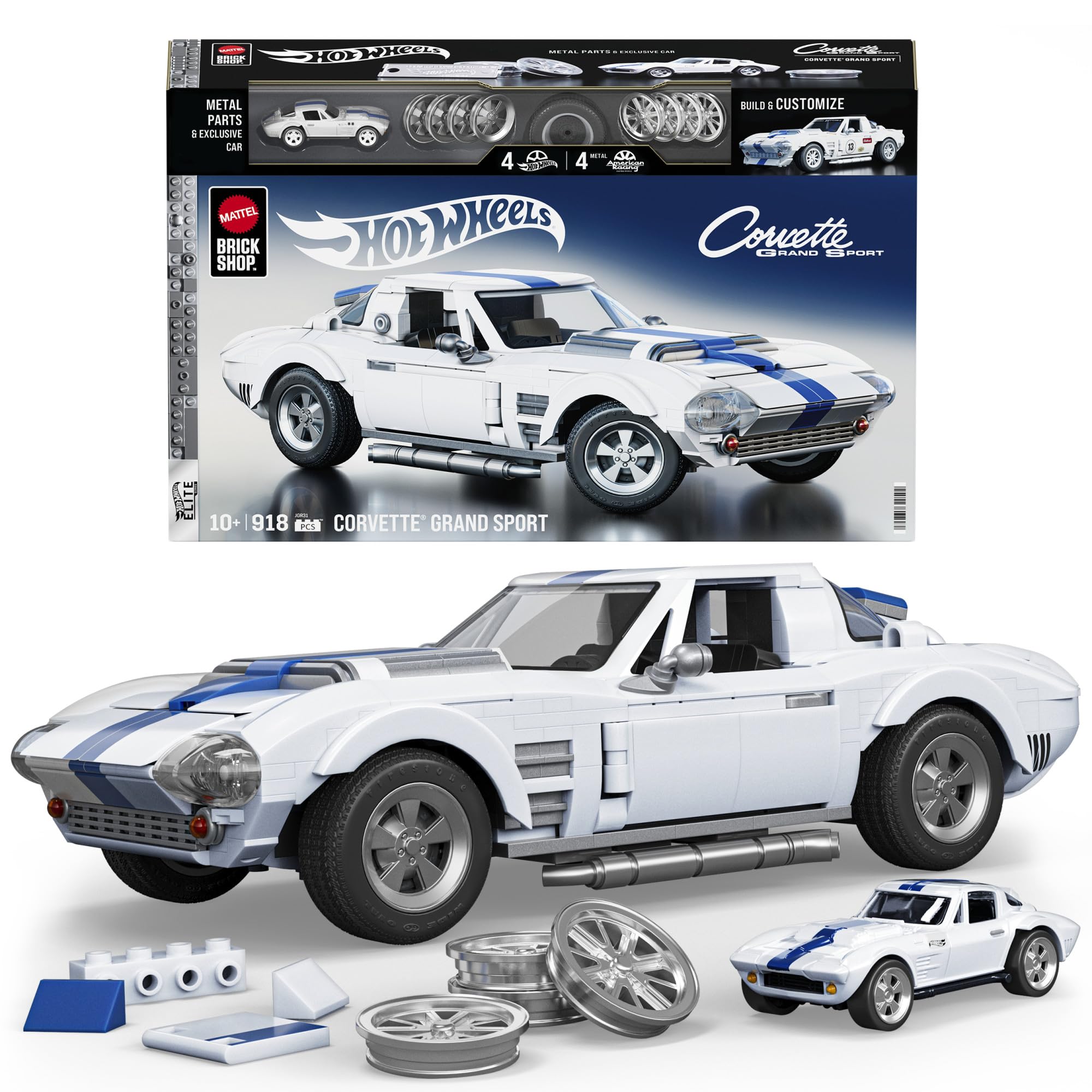 Mattel Brick Shop Hot Wheels Elite Series Corvette Grand Sport Building Set - 918-Piece Metal Model for Ages 10+