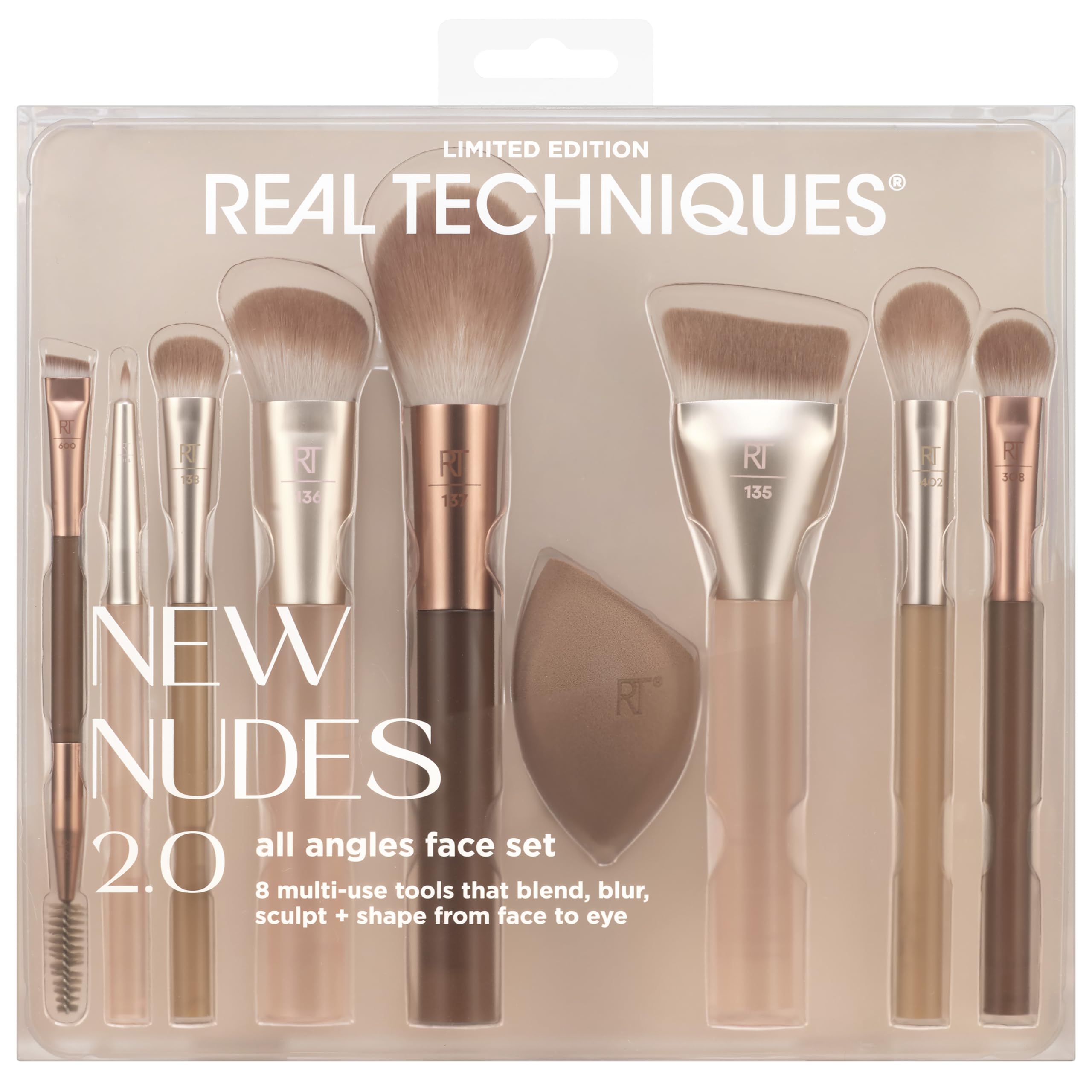 REAL TECHNIQUES New Nudes 2.0 All Angles Face 10 Piece Set | Face & Eye Brushes & Sponge 1