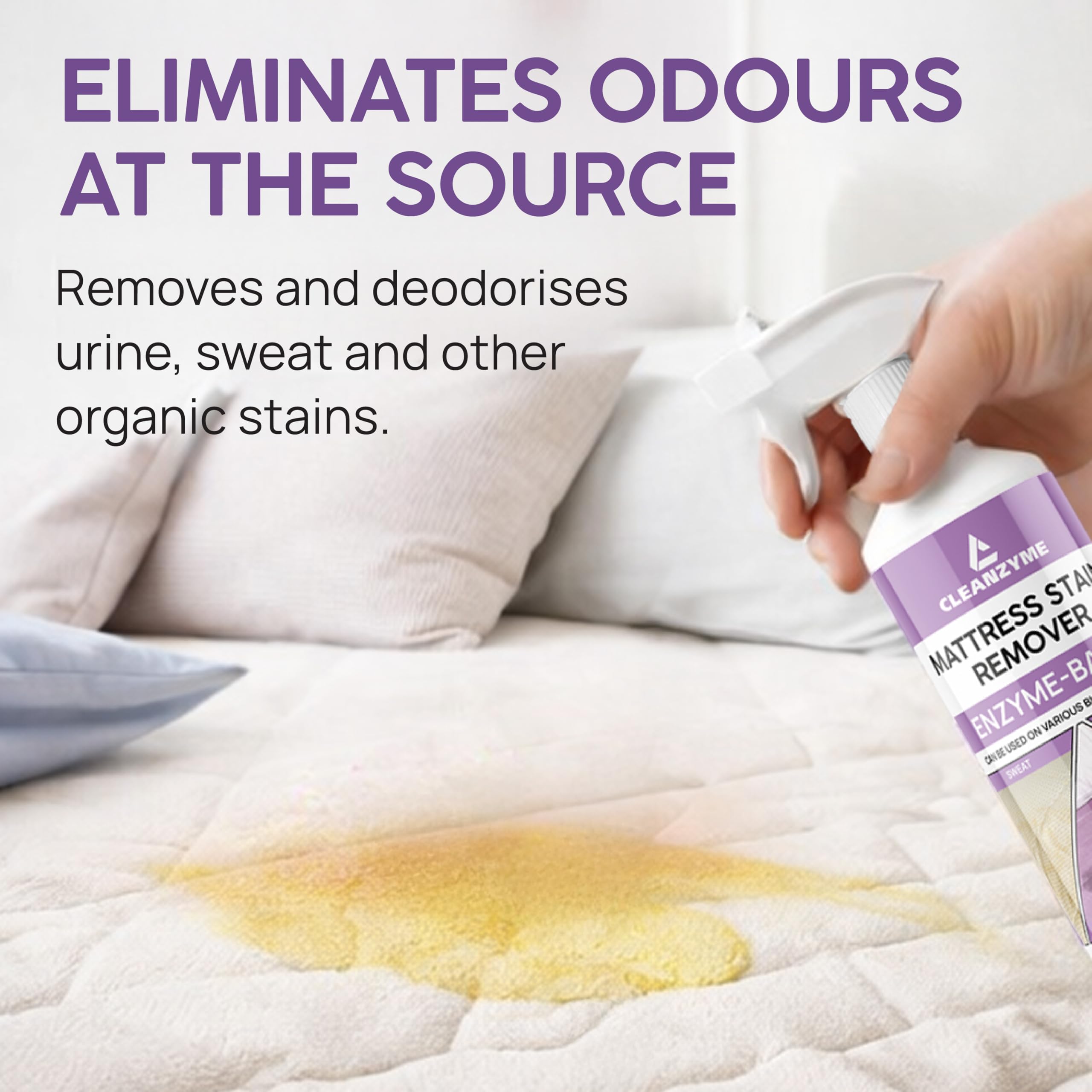 Cleanzyme Enzyme Mattress Stain Remover - Urine & Odour Eliminator | 500ml Spray Bottle | Fresh Scent 3
