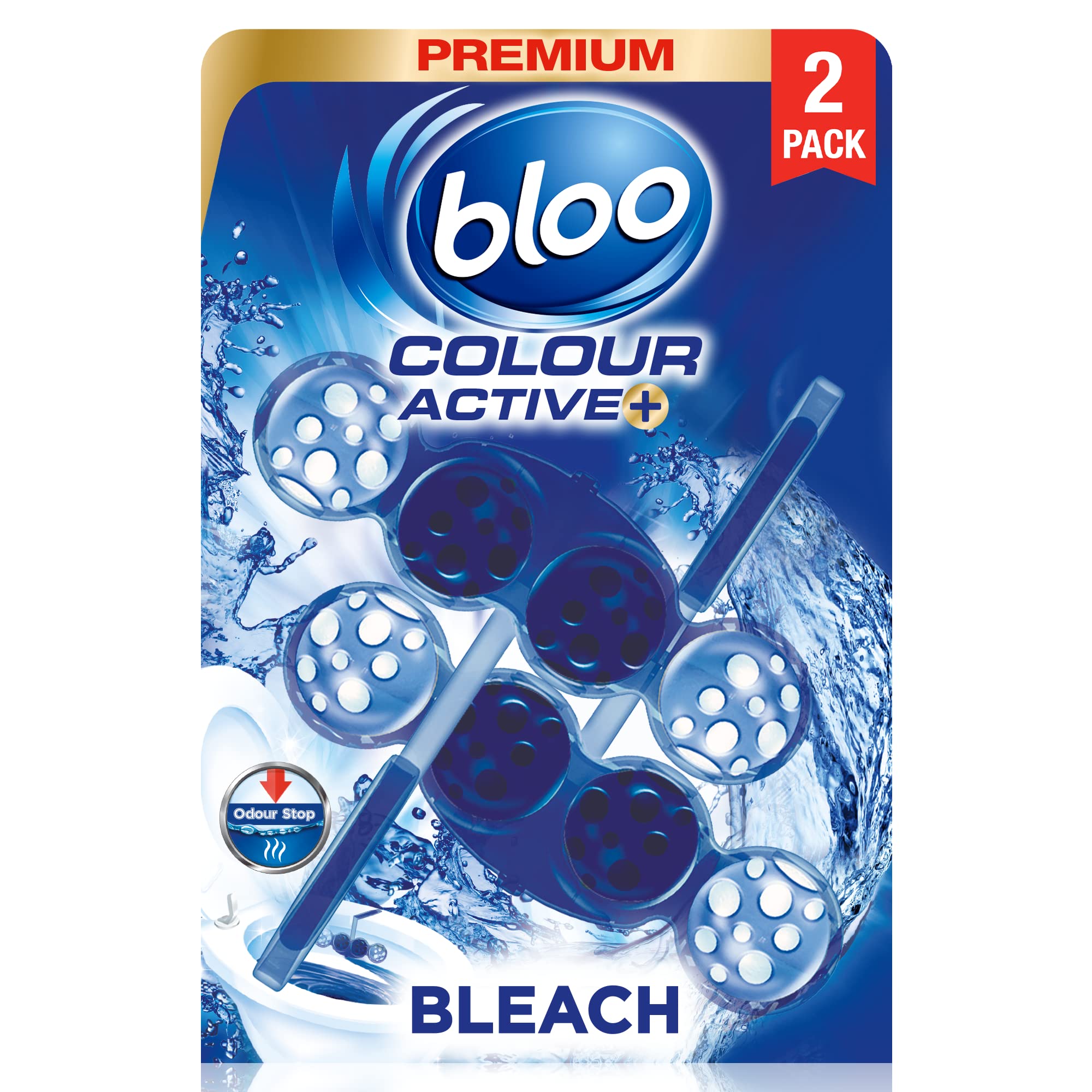 Bloo Colour Active Toilet Rim Block with Bleach, Anti-Limescale, Cleaning Foam | 2 Count