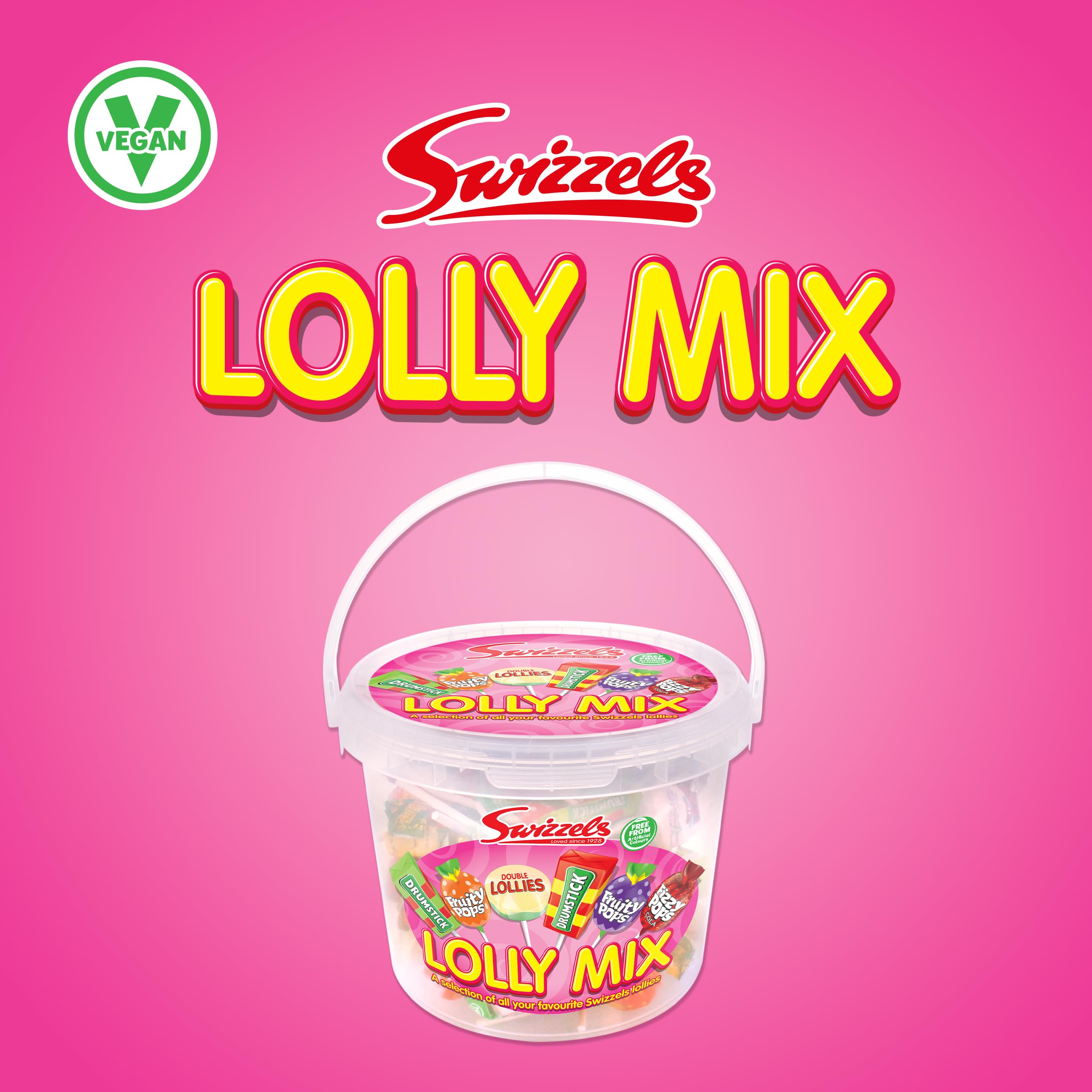 Swizzels Lolly Sweet Mix Tub - Vegan Assortment of Drumstick, Fruity Pops & Double Lollies | 1.06 kg