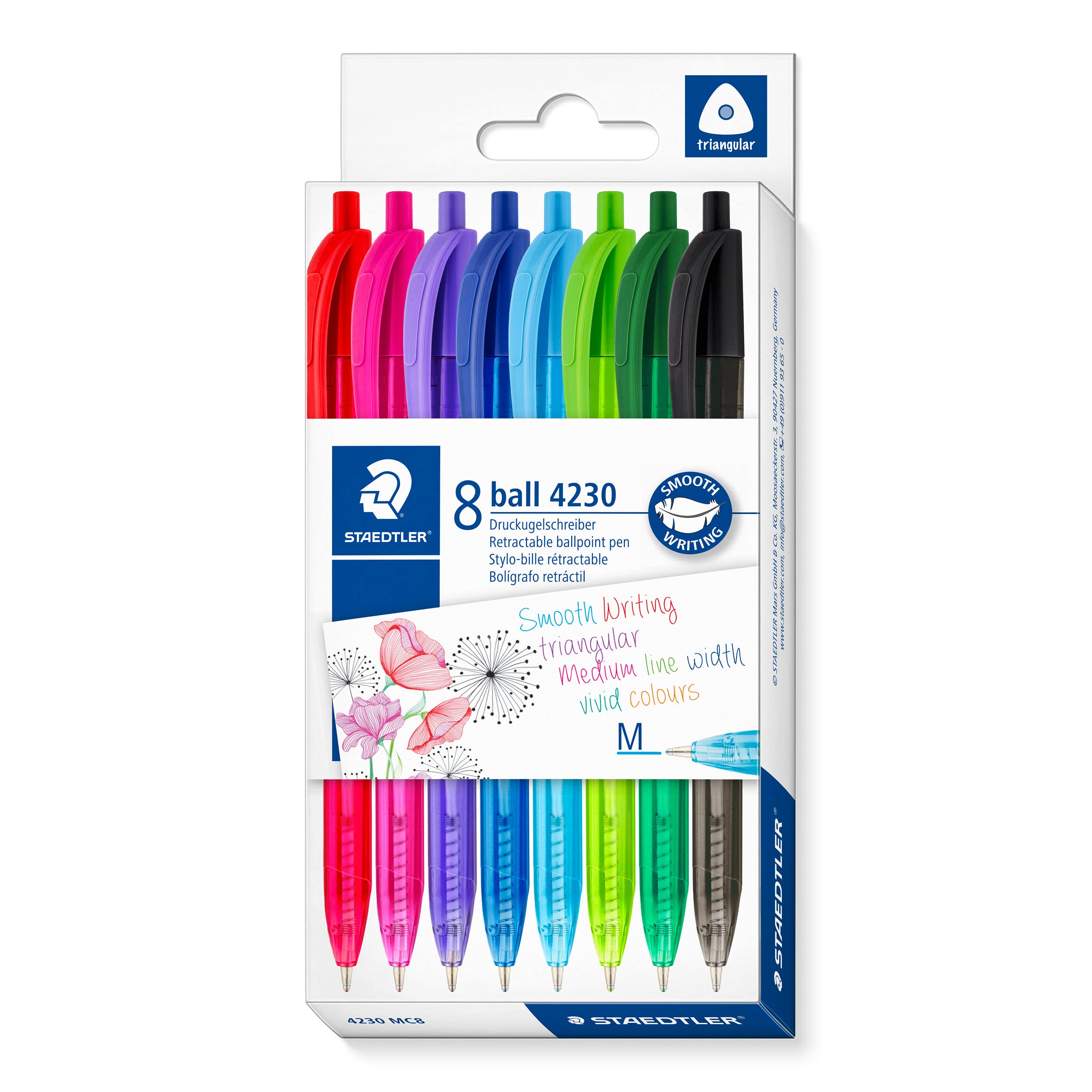 STAEDTLER 4230 MC8 Retractable Rainbow Ballpoint Pen - Assorted Colours (Pack of 8) 1