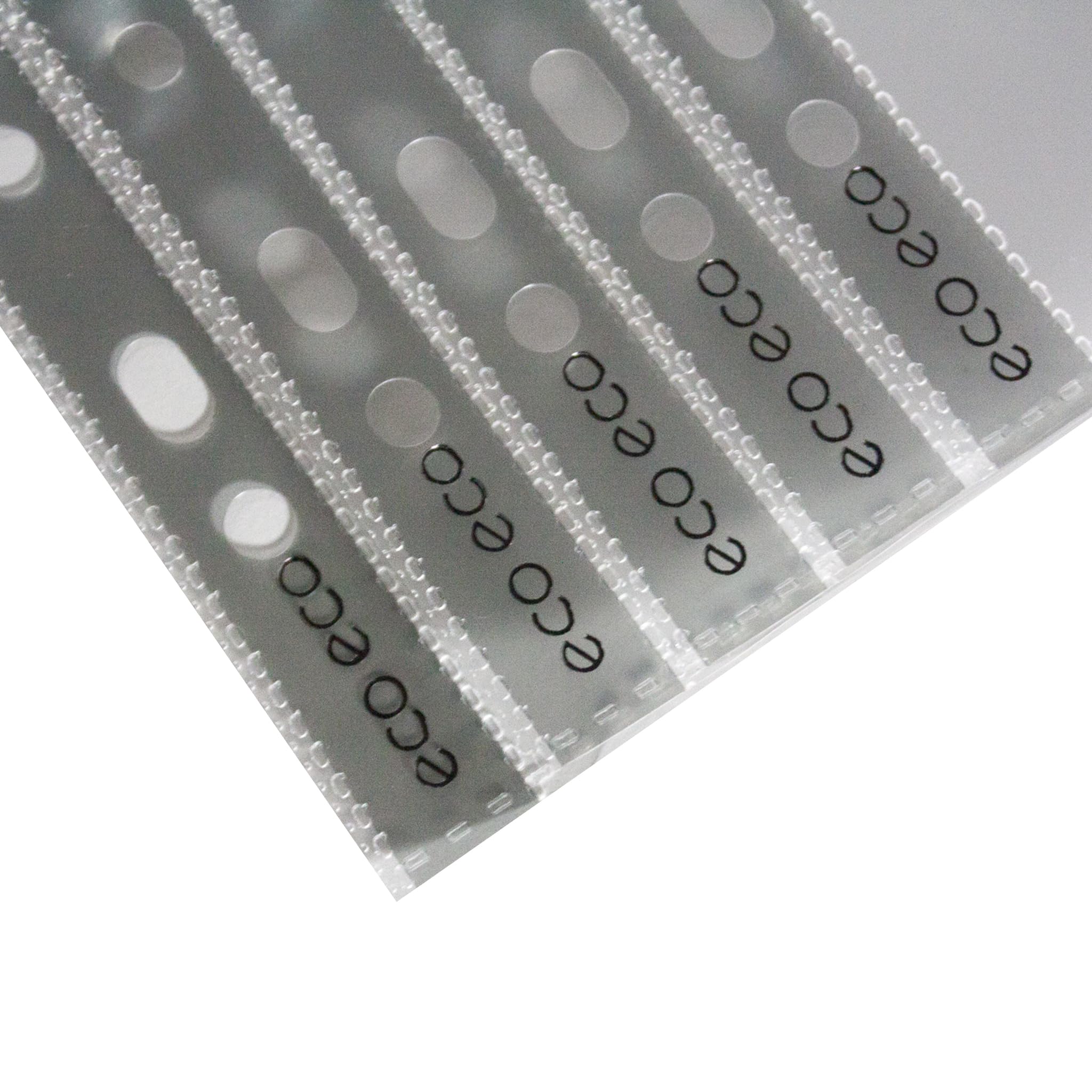 eco-eco Premier Multi Punched File Pockets - A4 Size, Glass Clear, 100 Pack | 100% Recycled 3