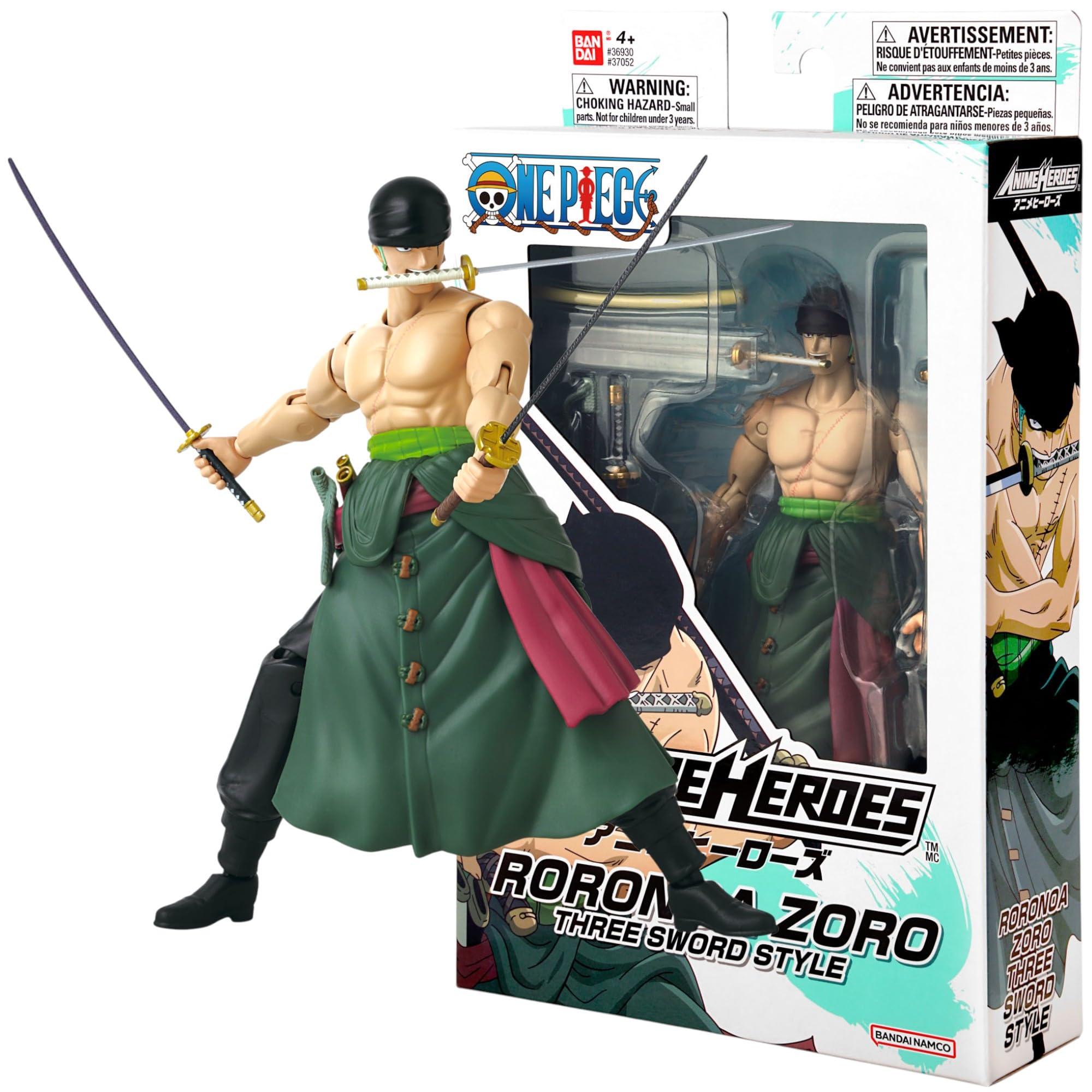 BANDAI Anime Heroes One Piece Roronoa Zoro 3 Swords Style Action Figure | 17cm Articulated Figure