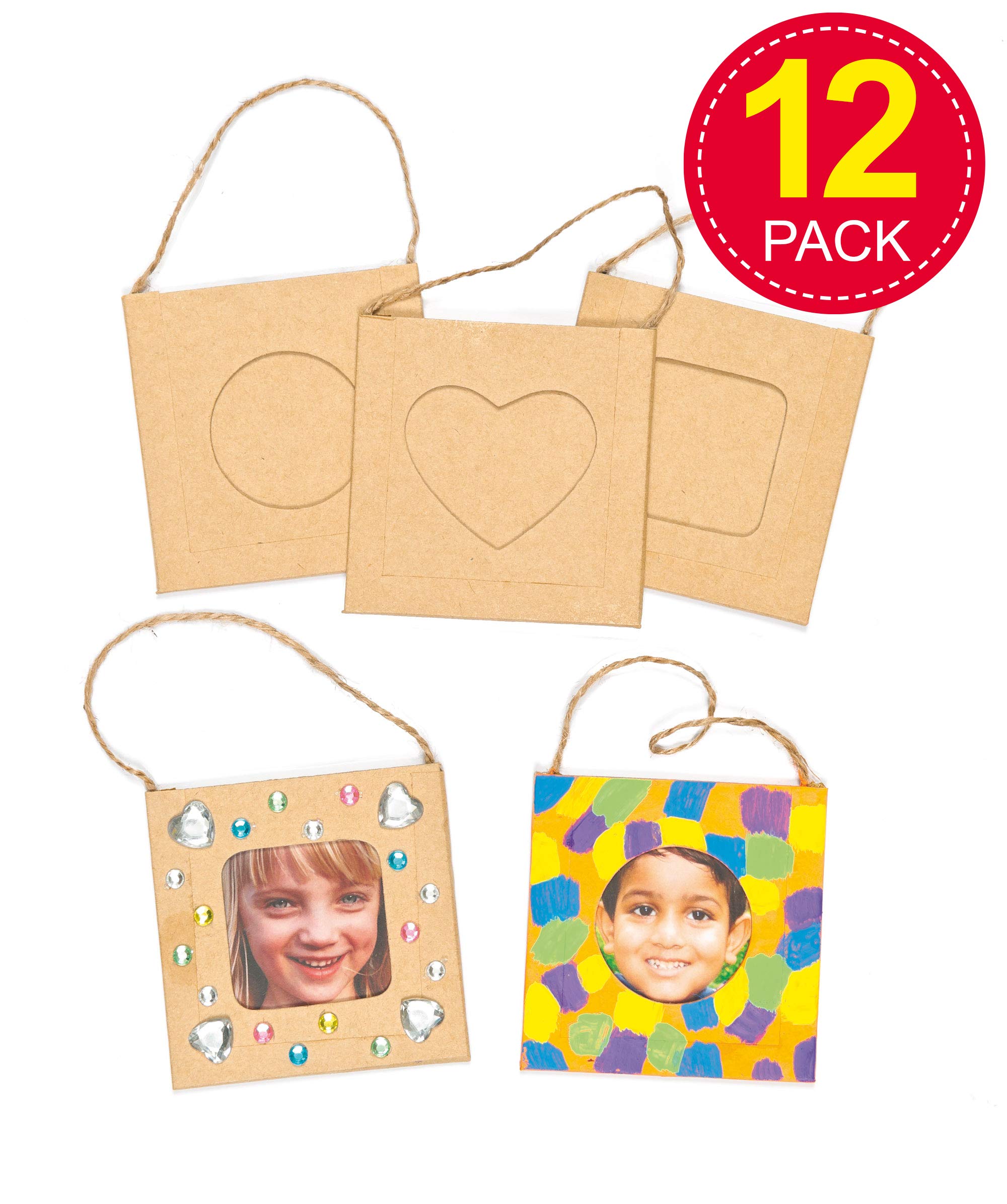 Baker Ross Design Your Own Hanging Photo Frames - Pack of 12, 7.5cm | Assorted Apertures