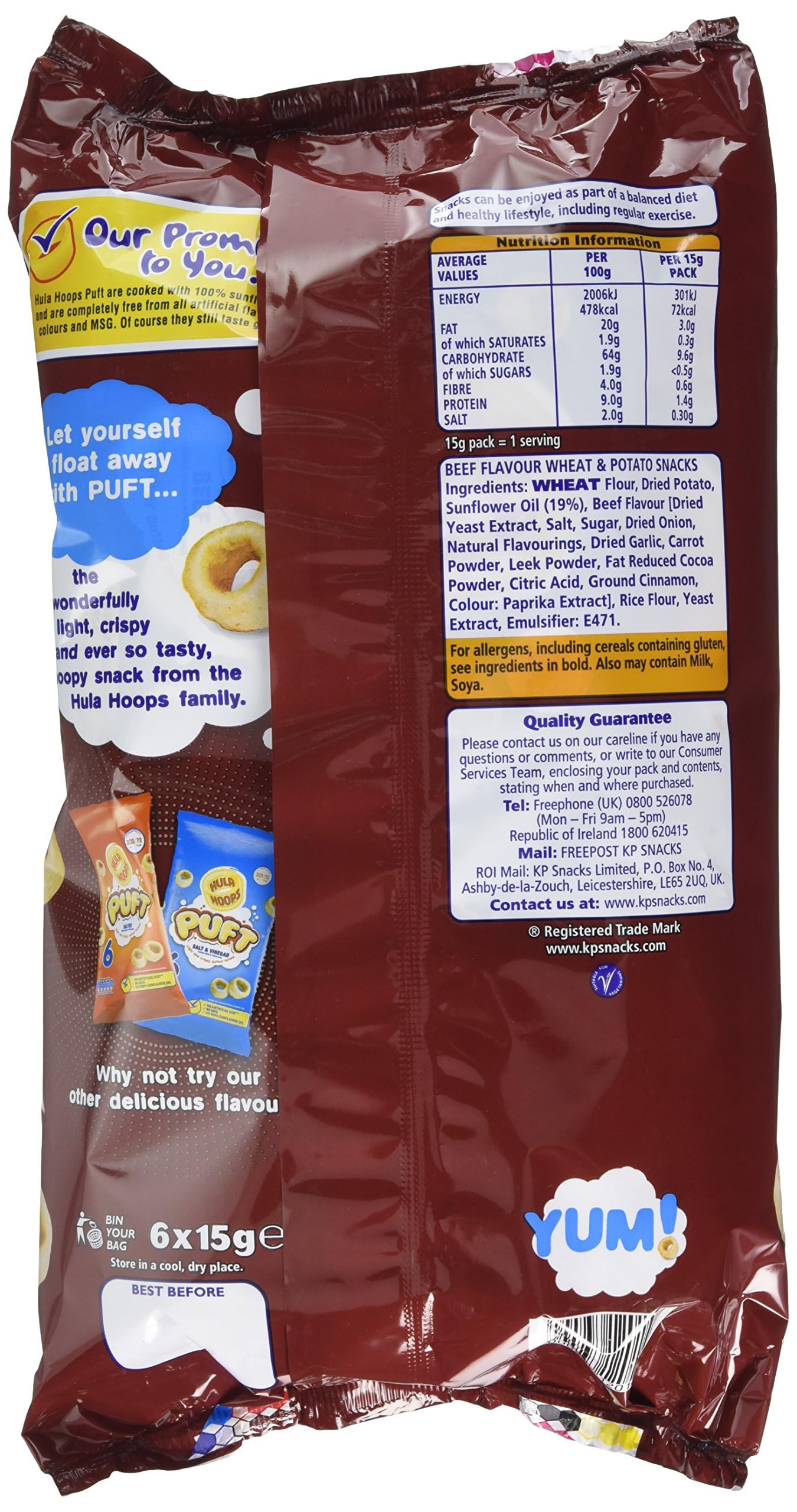 Hula Hoops Puft Beef Flavour Multipack - 6 x 15g | Light & Crispy Puffed Snacks Cooked in Sunflower Oil 3