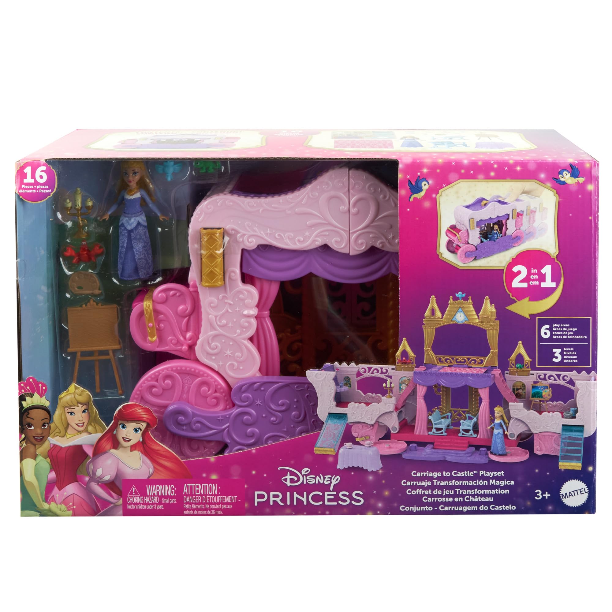 Disney Princess Carriage to Castle Transforming Playset with Aurora Doll - 3 Levels, 6 Play Areas, 18-Piece Set 6