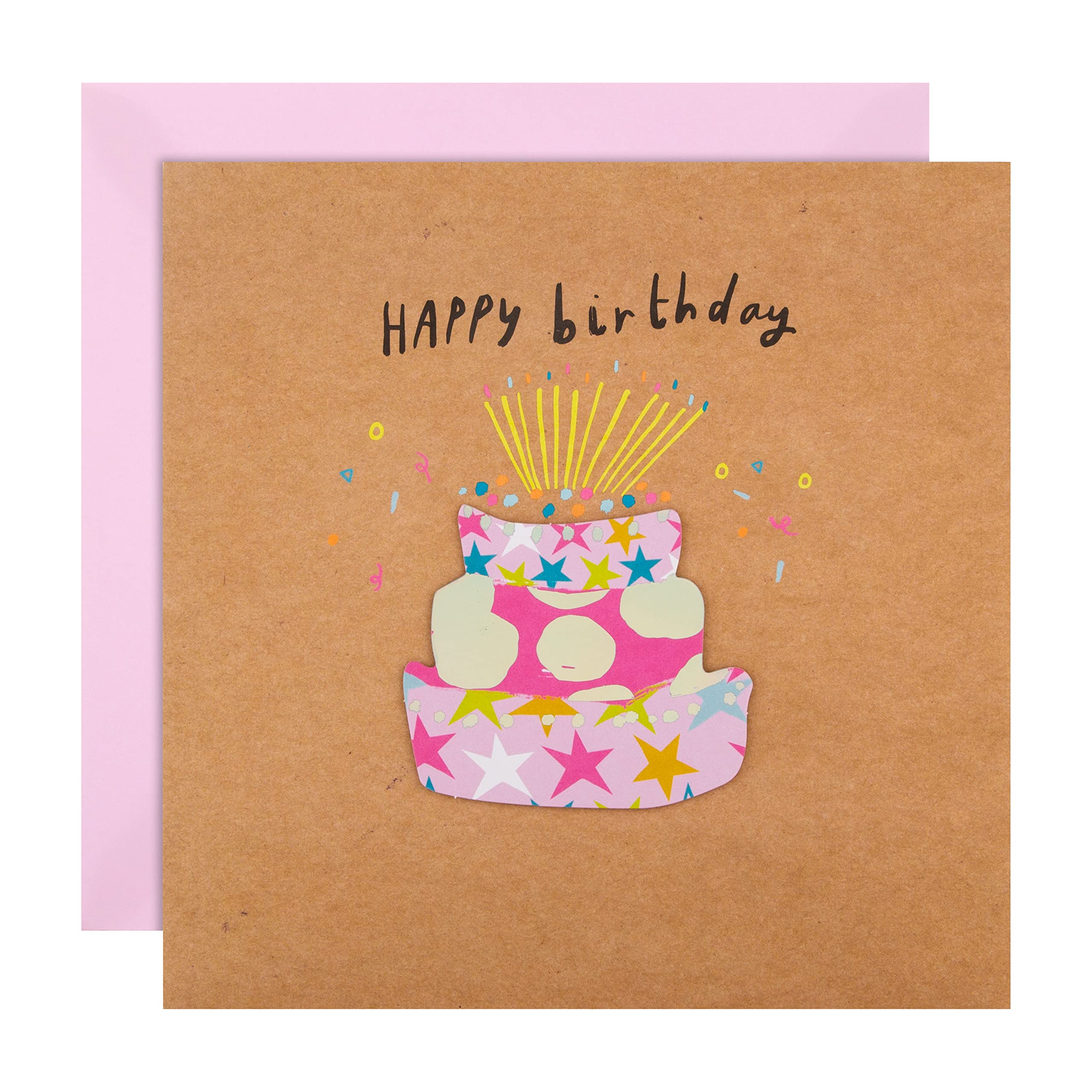 Hallmark Birthday Card - Contemporary 3D-Effect Tiered Cake Design | 19.8cm x 19.8cm