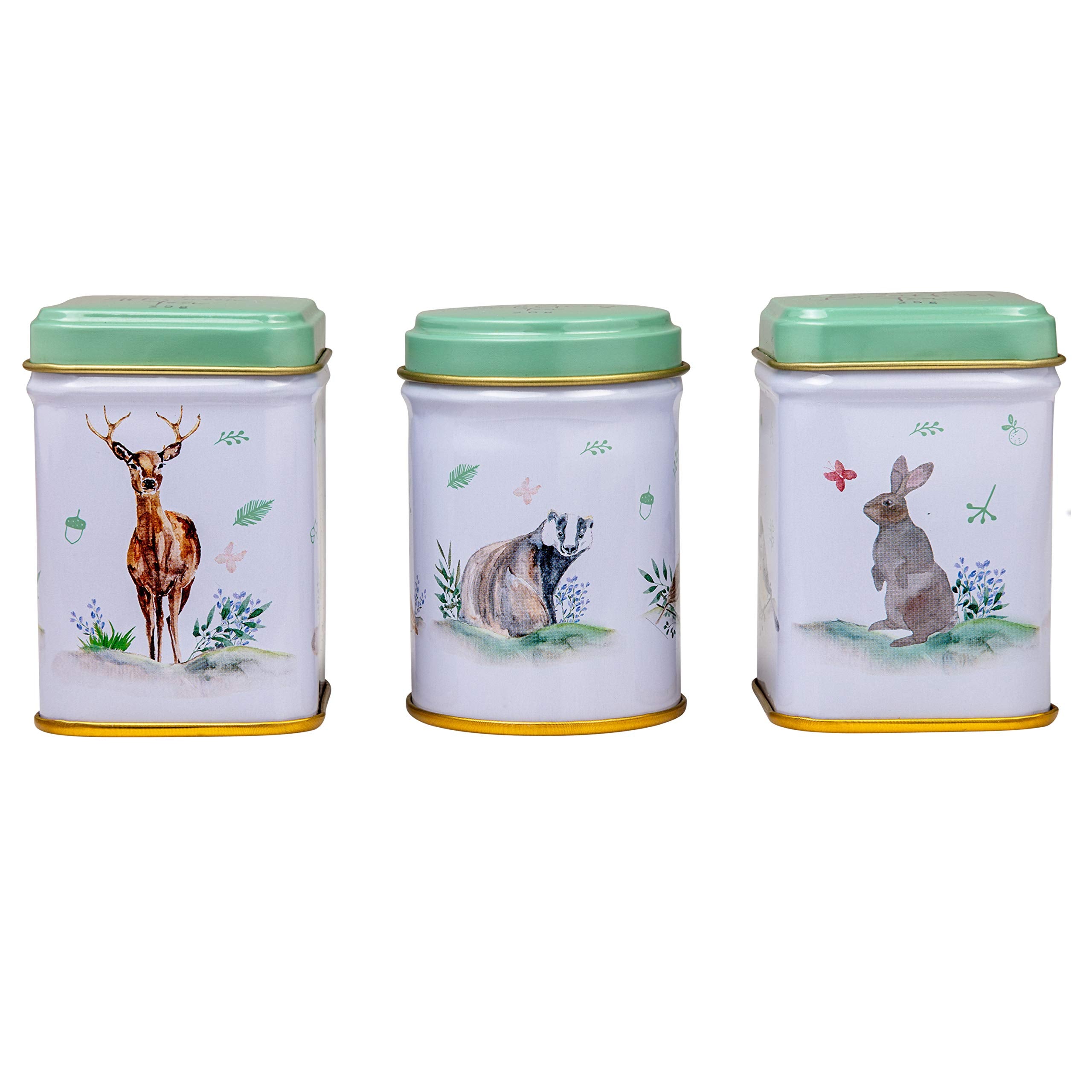 New English Teas Woodland Animals 3x Mini Tea Tin Gift Pack - Loose Leaf English Breakfast, Afternoon & Earl Grey 3