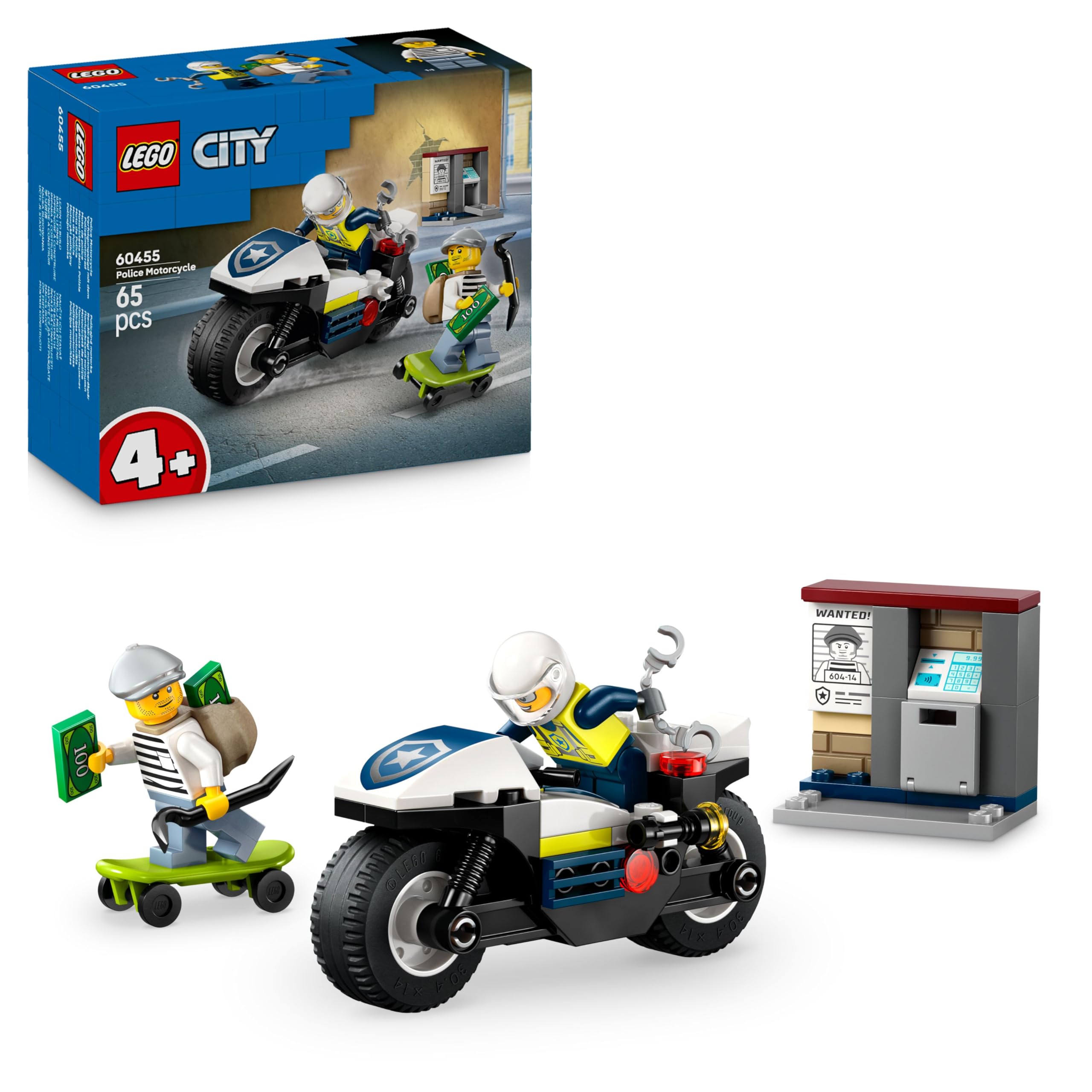 LEGO City Police Motorcycle Chase Set - Building Toy with Motorbike, 2 Minifigures, 65 Pieces for Ages 4+