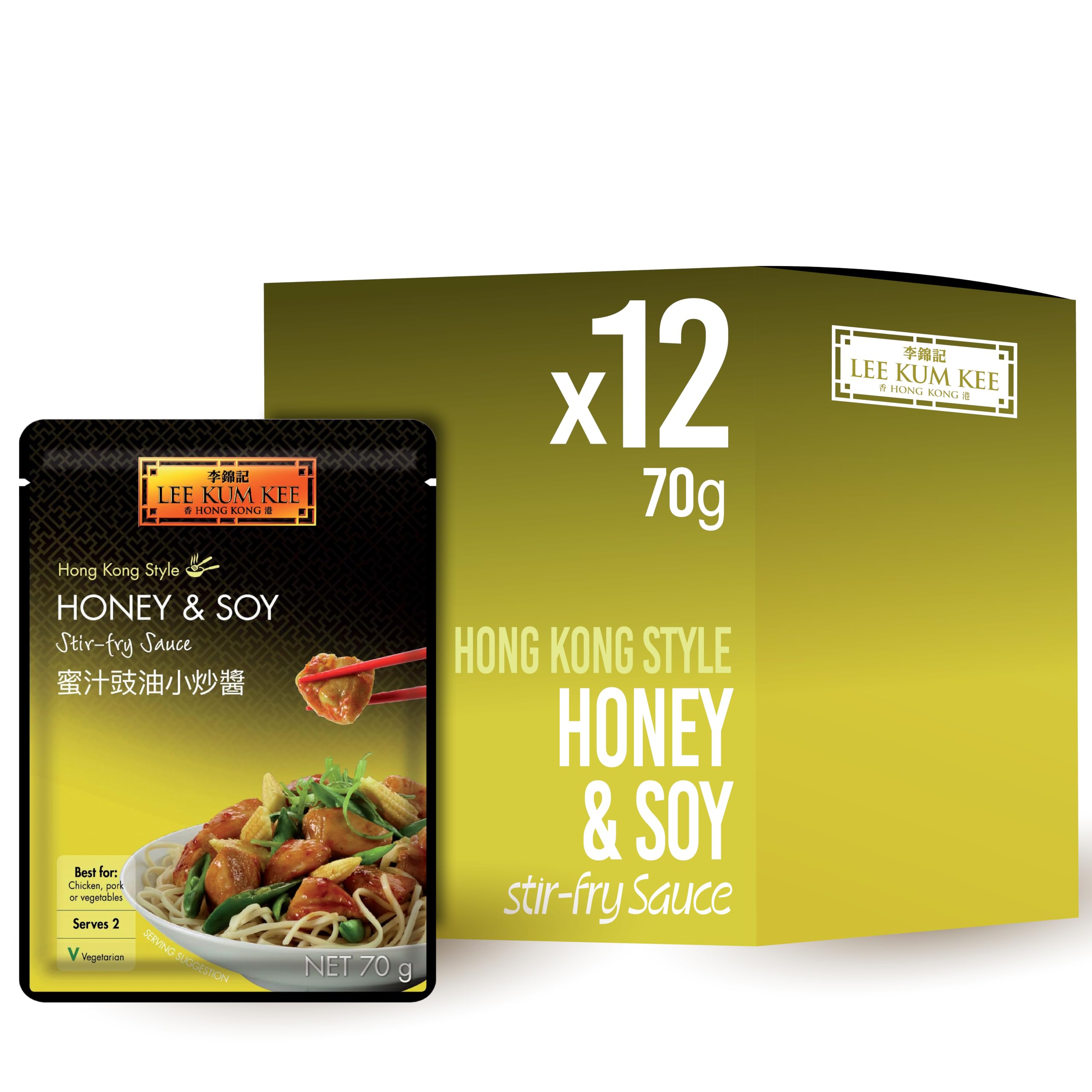 Lee Kum Kee Honey & Soy Stir Fry Sauce, Hong Kong Style, Vegetarian | 70g Pouch | Pack of 12