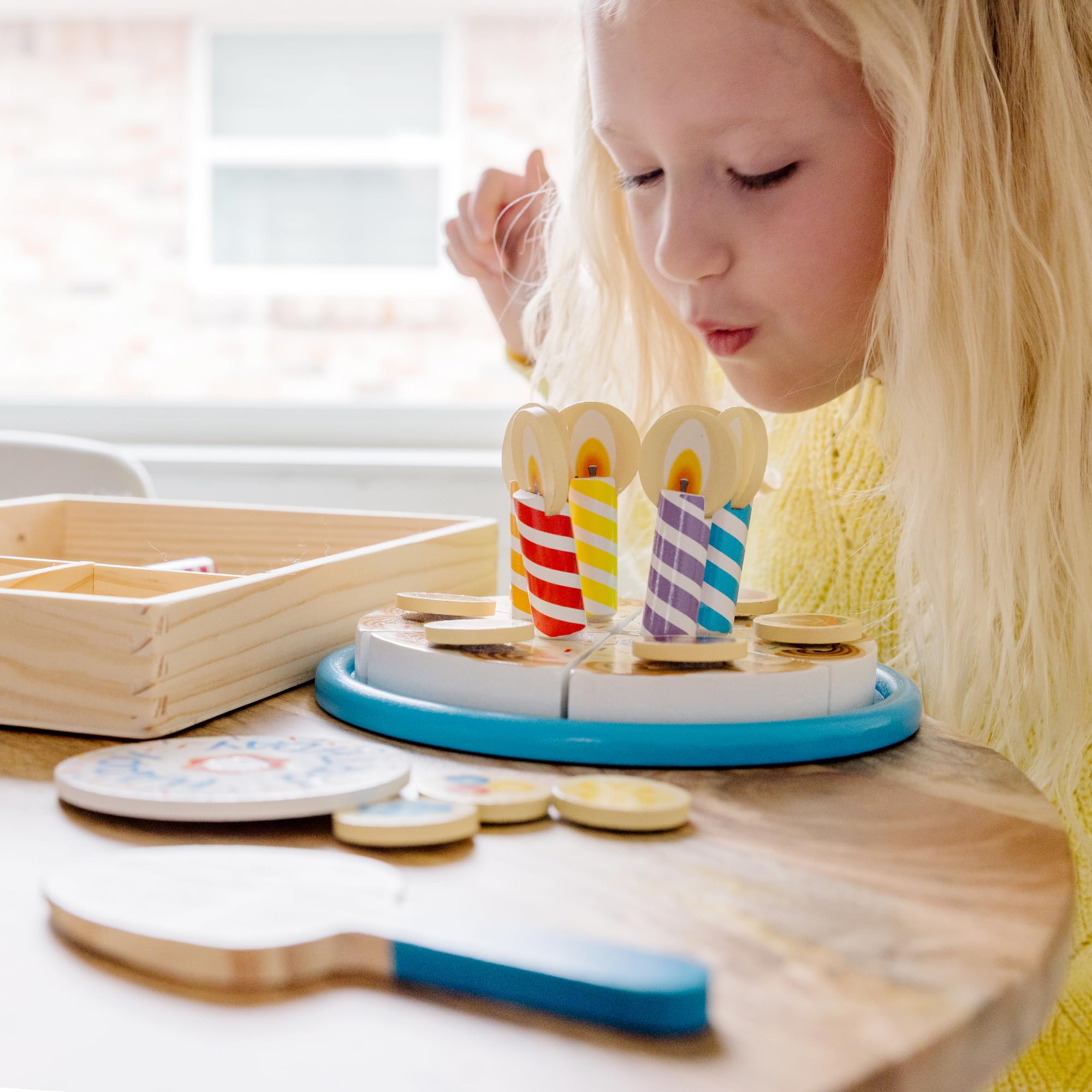 Melissa & Doug Wooden Birthday Cake Play Food Toy for Kids Ages 3+ | Includes 6 Slices & Toppings 7