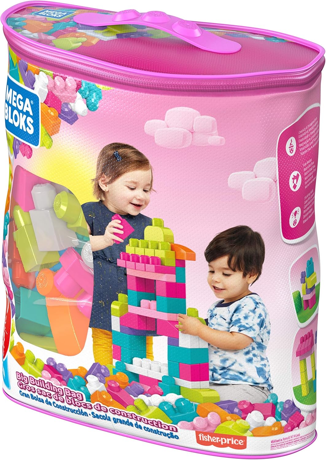Mega Bloks First Builders Big Building Bag - 80-Piece Pink Building Set for Toddlers 5