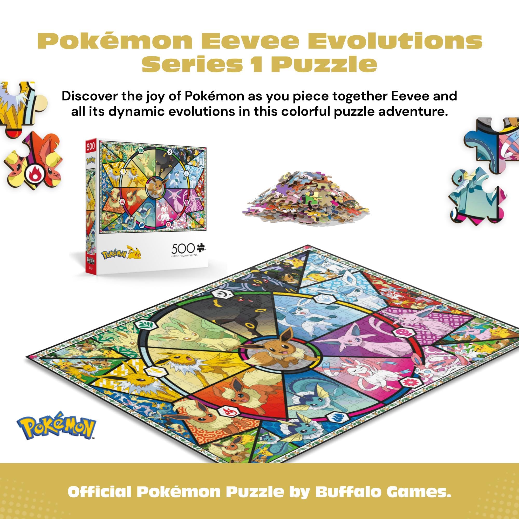 Buffalo Games Eevee's Stained Glass - 500 Piece Jigsaw Puzzle | Unisex Adult | 21.25" x 15"