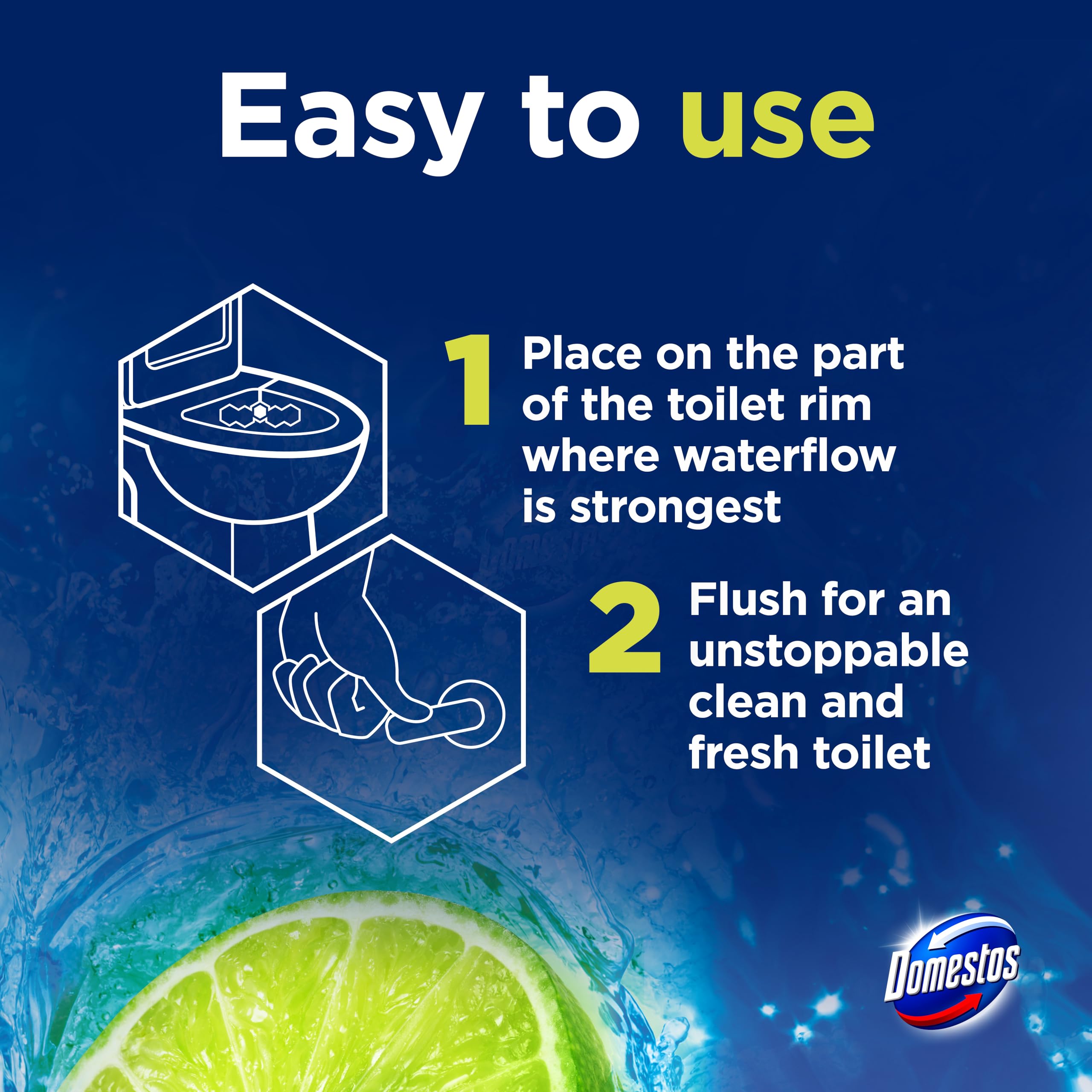 Domestos Power 5 Lime Toilet Rim Block - Long-Lasting Toilet Freshener for Up to 300 Flushes