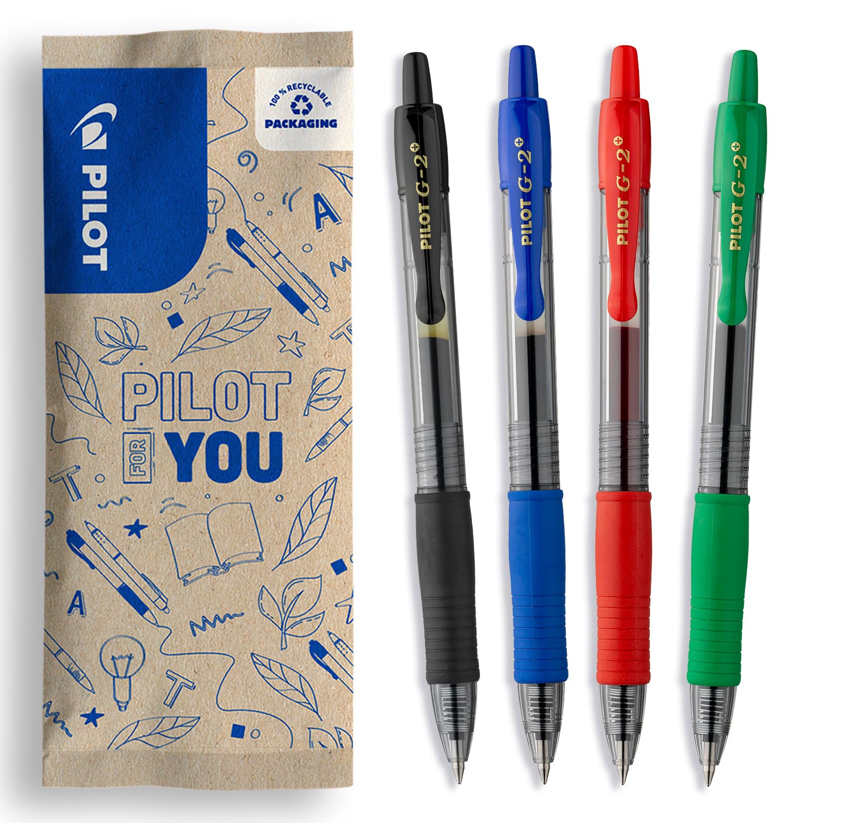 PILOT G2-07 Gel Ink Rollerball Pen - Medium 0.7mm Tip | Pack of 4 Assorted Colors | Refillable