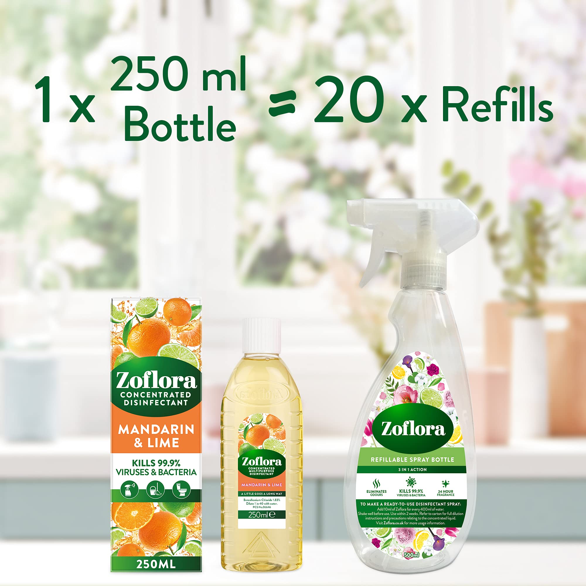 Zoflora Mandarin & Lime 6 x 250ml - Concentrated 3-in-1 Multipurpose Disinfectant 5