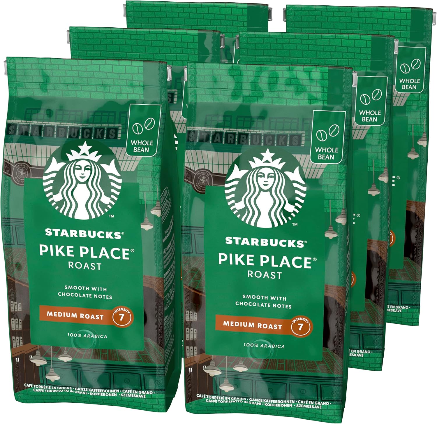 STARBUCKS Pike Place Roast - Medium Roast Whole Bean Coffee 200g (Pack of 6)