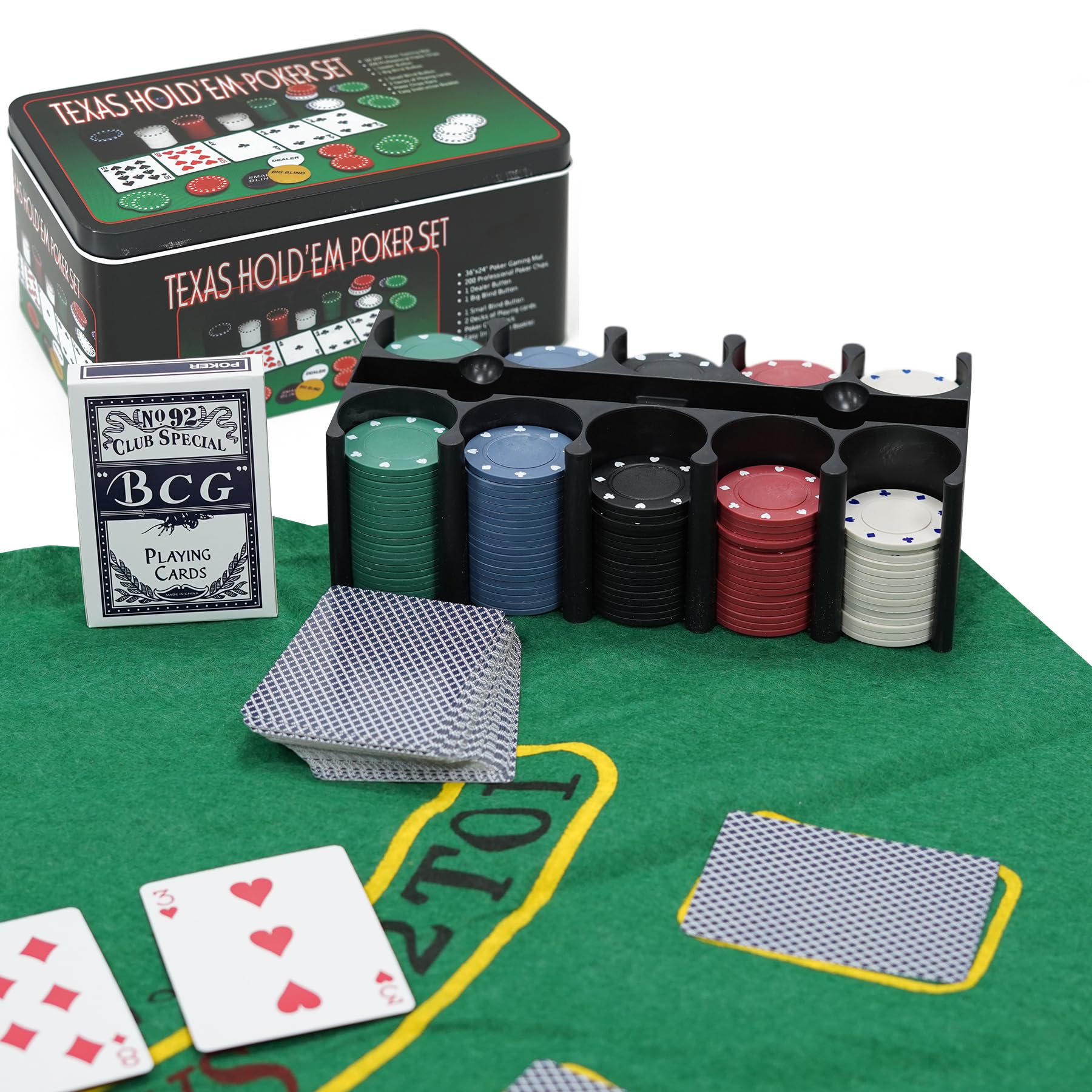 Tanness 200 Pcs Casino Poker Set with Chips, Cards, and Playing Mat for Texas Hold'em and Blackjack