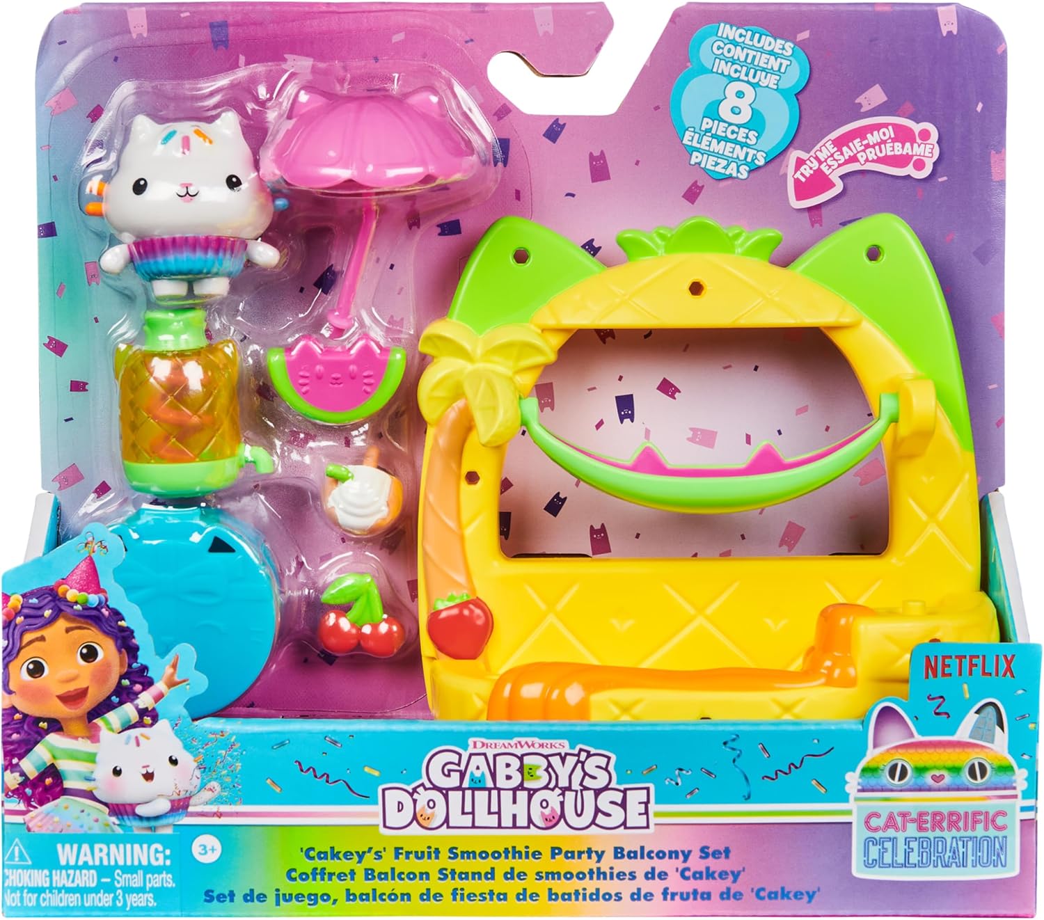 Gabby's Dollhouse Cakey’s Fruit Smoothie Balcony Playset - 8-Piece Dollhouse Toy with Cakey Cat Figure 5