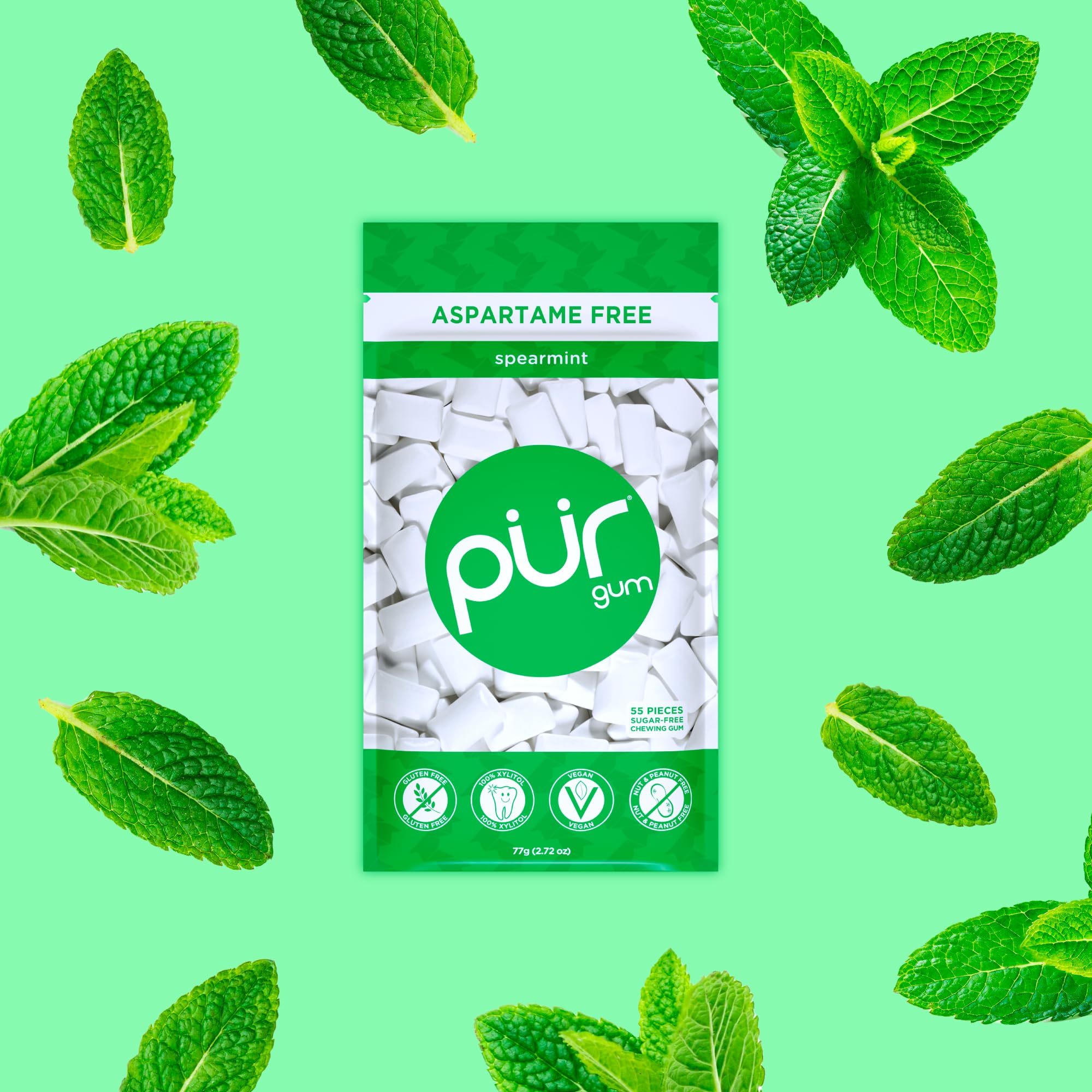 PUR - Spearmint Sugar-Free Chewing Gum (55 Pieces) 5