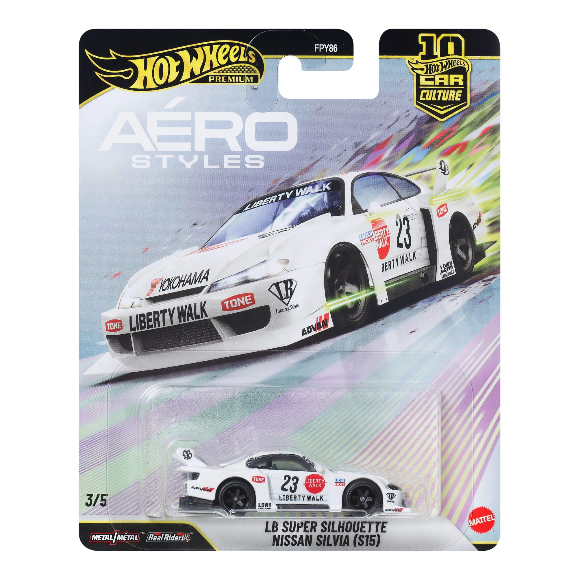 Hot Wheels Premium Car Culture LB-Super Silhouette Nissan Silvia (S15) - 1:64 Scale Die-Cast Car | Metal/Metal Body | Real Riders Tires