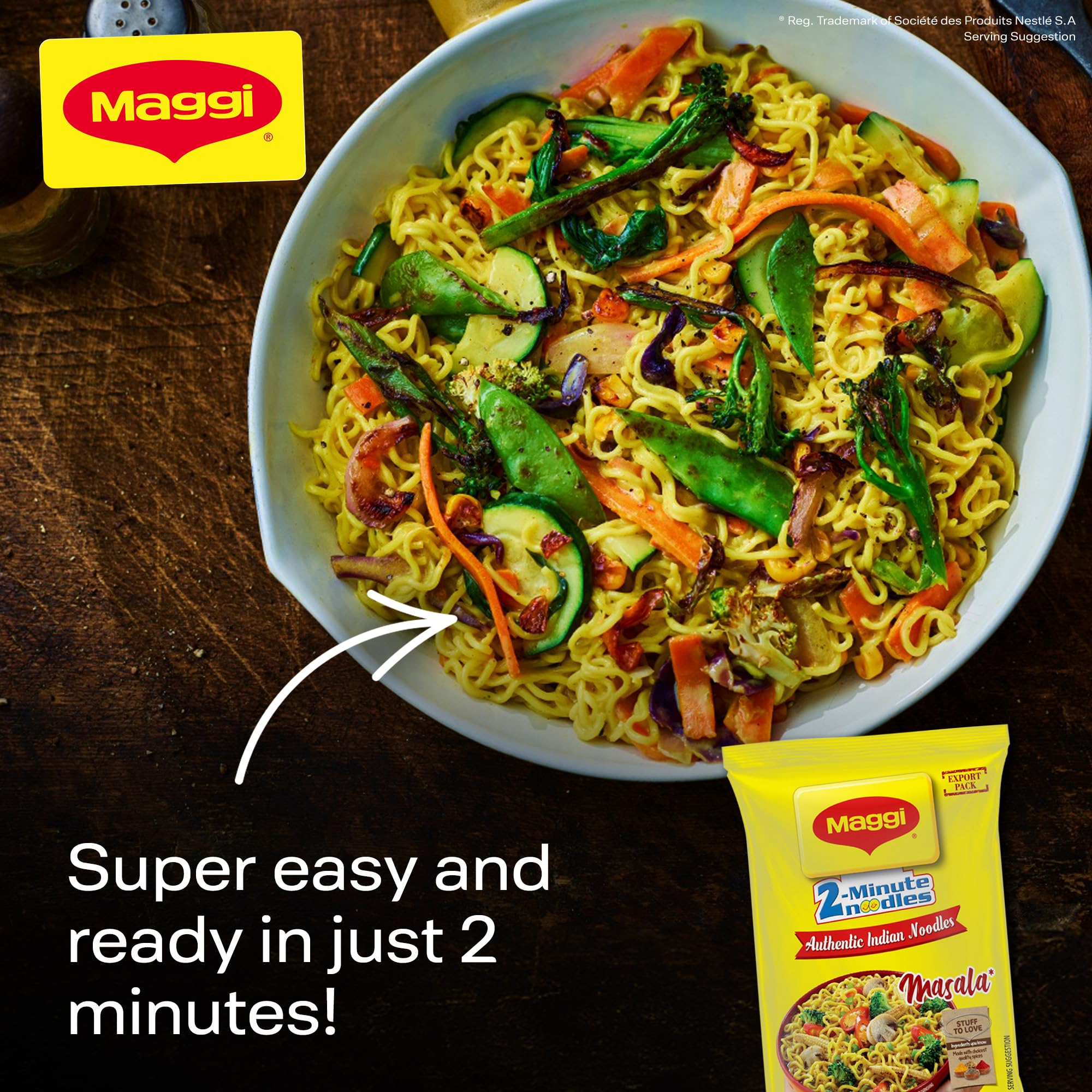 MAGGI 2 Minute Authentic Indian Masala Spicy Instant Noodles - 70g Single Pack 2