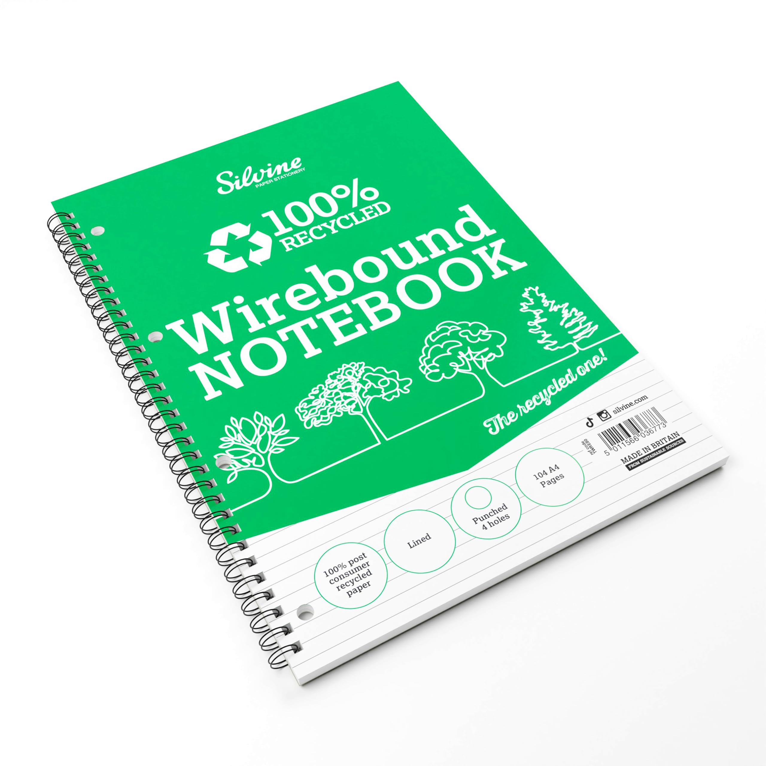 Silvine Everyday Recycled Wirebound Refill Pad - 104 Pages | A4 | 8mm Ruled | 70gsm