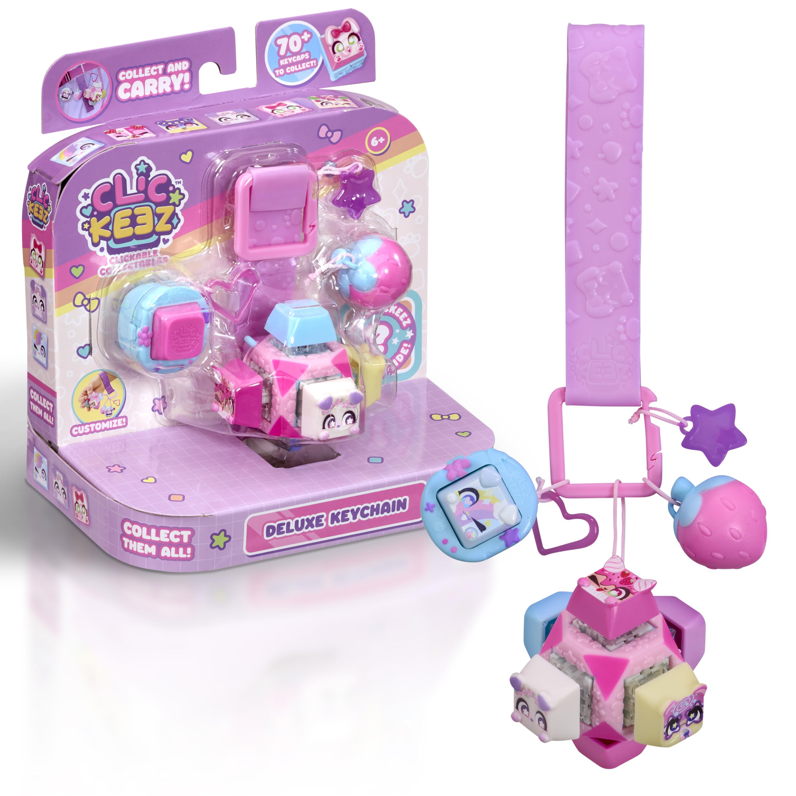 Clickeez Strawberry Treats Deluxe Keychain - 7 Clickable Keyboard Collectibles - Pink