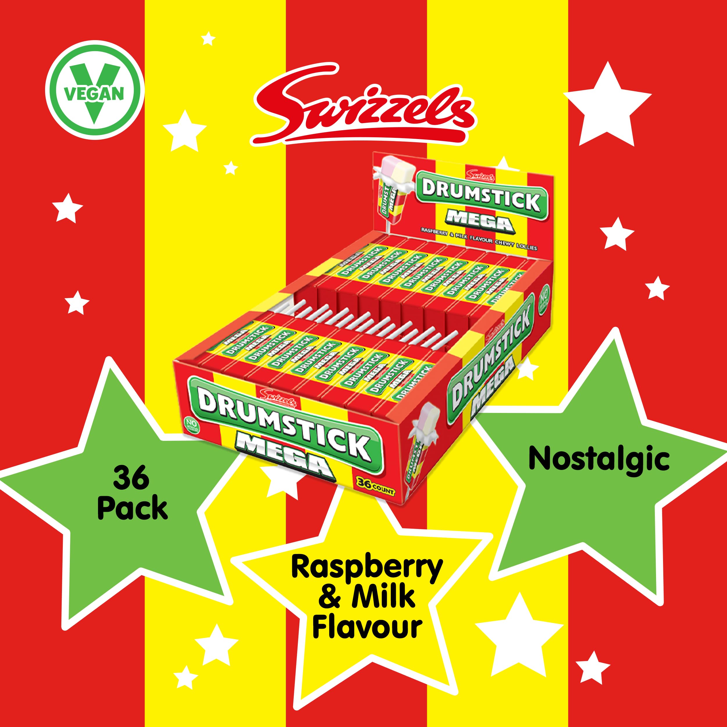 Swizzels Mega Original Drumstick Raspberry and Milk Flavoured Lollies, Multipack Bulk Box (36 Lollies) 5