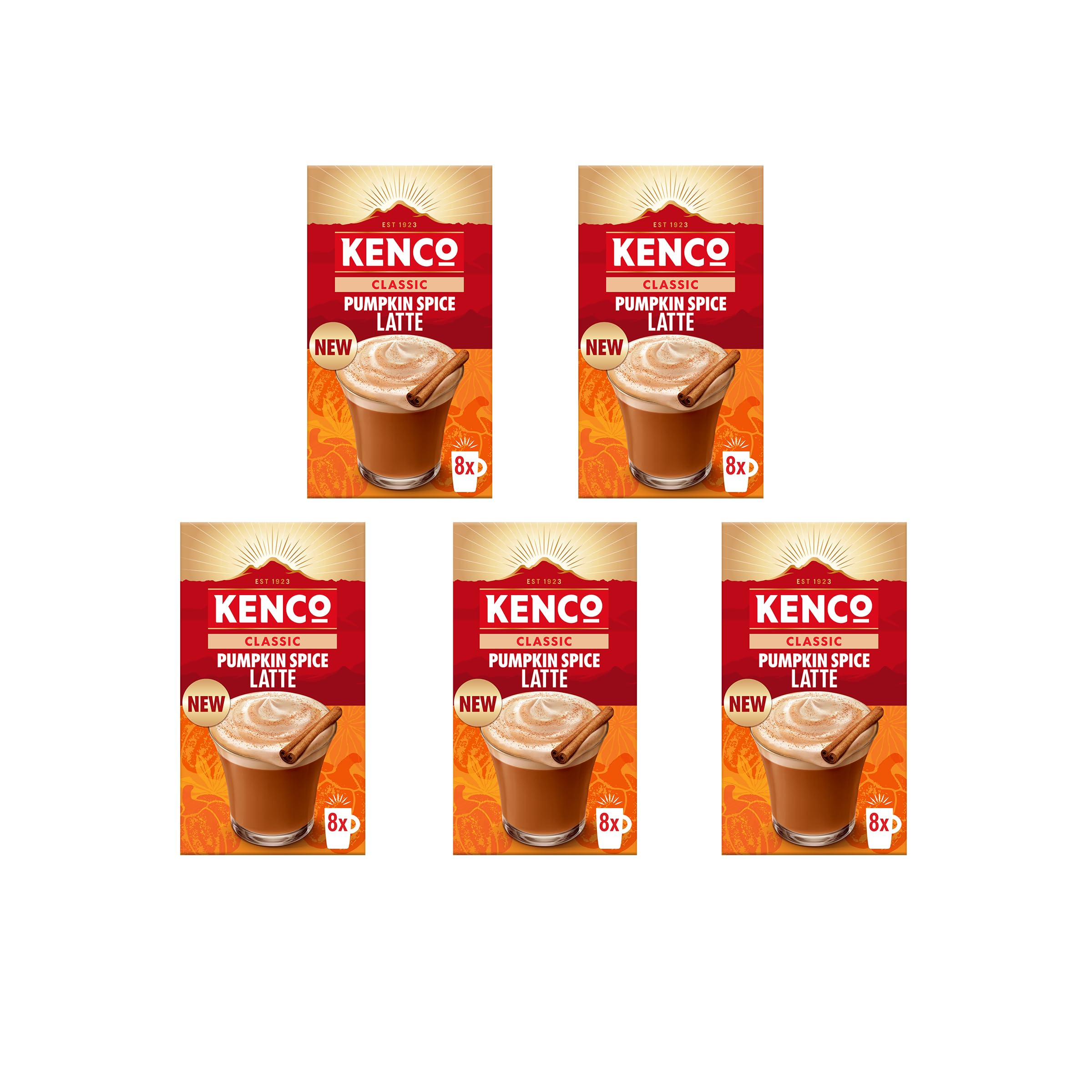 Kenco - Classic Pumpkin Spice Latte Instant Coffee Sachets (Pack of 5, 8 Sachets Each)