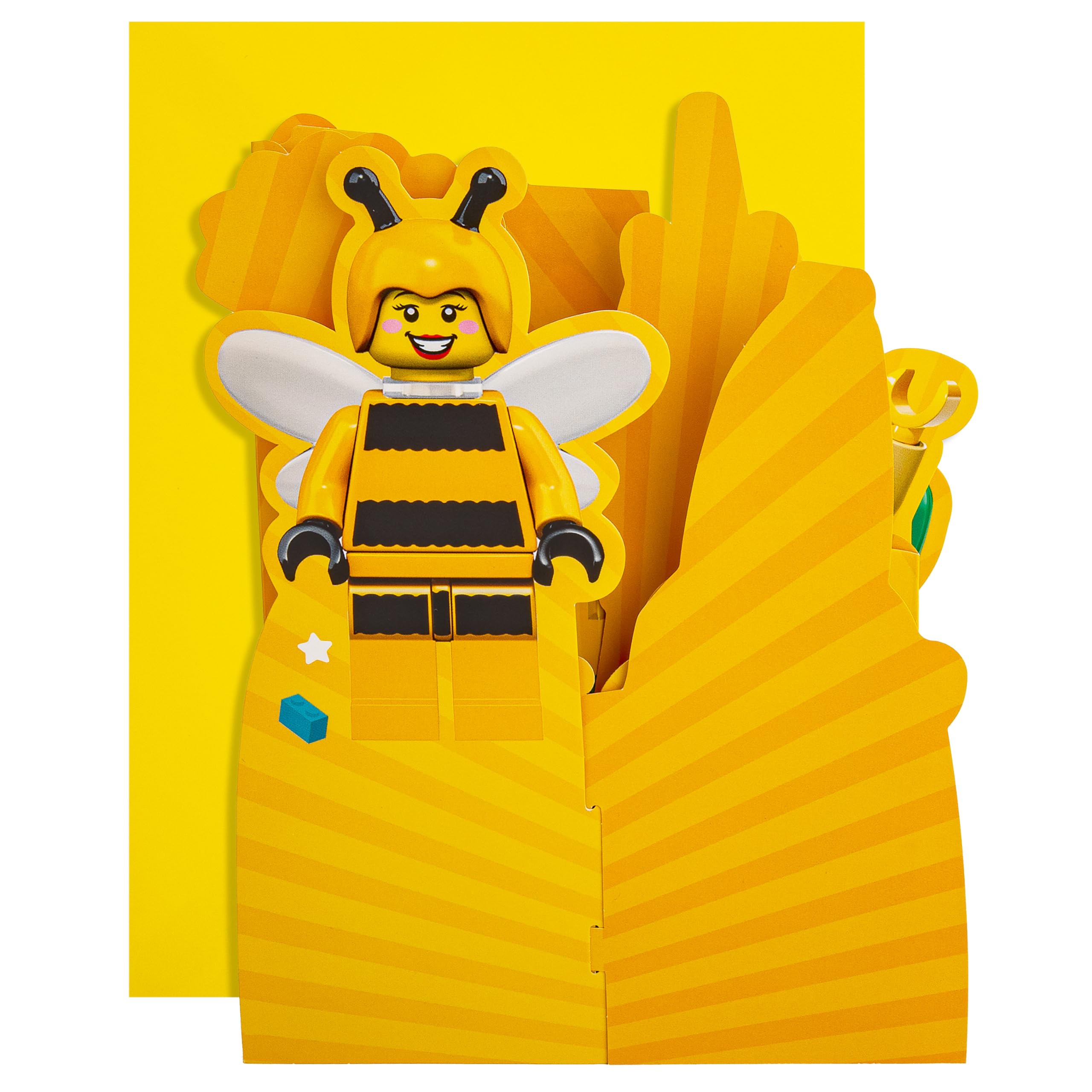Hallmark LEGO Birthday Card | 3D Pop Up Design | Yellow with Turquoise Foil Details 2