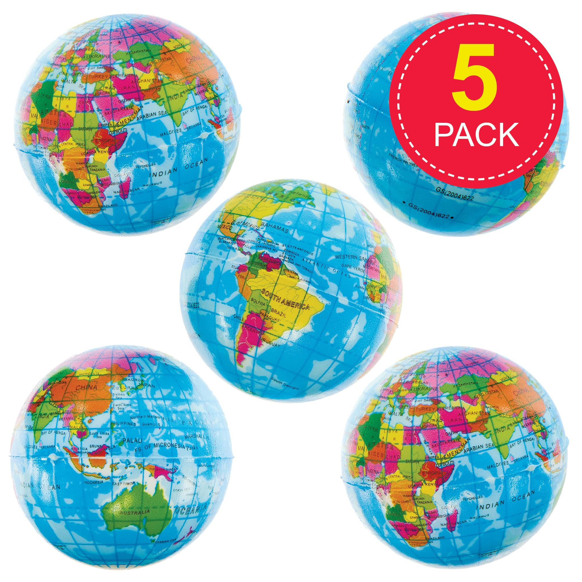 Baker Ross FN050 Globe Squeezy Balls - Pack of 5 | 6cm Diameter | Ages 3+