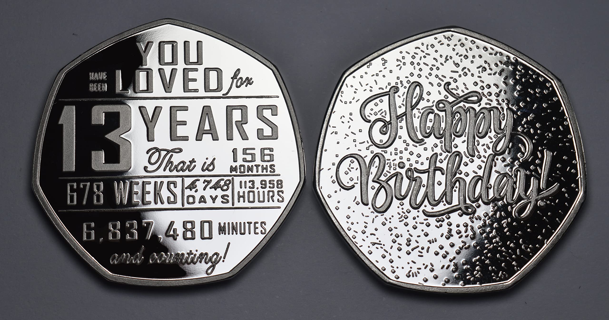13th Birthday Silver Commemorative Coin - .999 Silver Plated, 27mm Diameter in Capsule 8