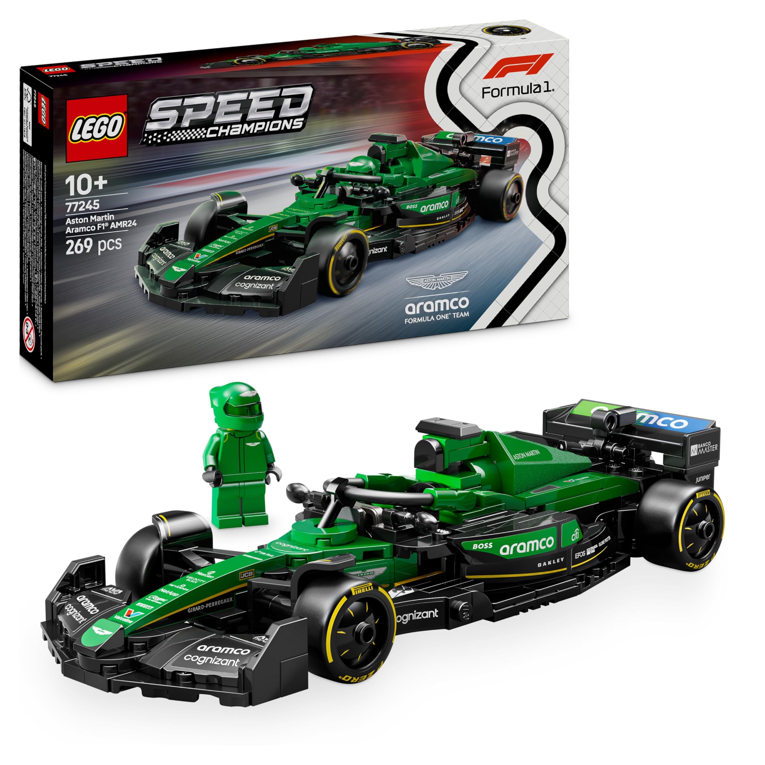 LEGO Speed Champions Aston Martin Aramco F1 AMR24 Race Car Toy - Building Set with Driver Minifigure for Ages 10+