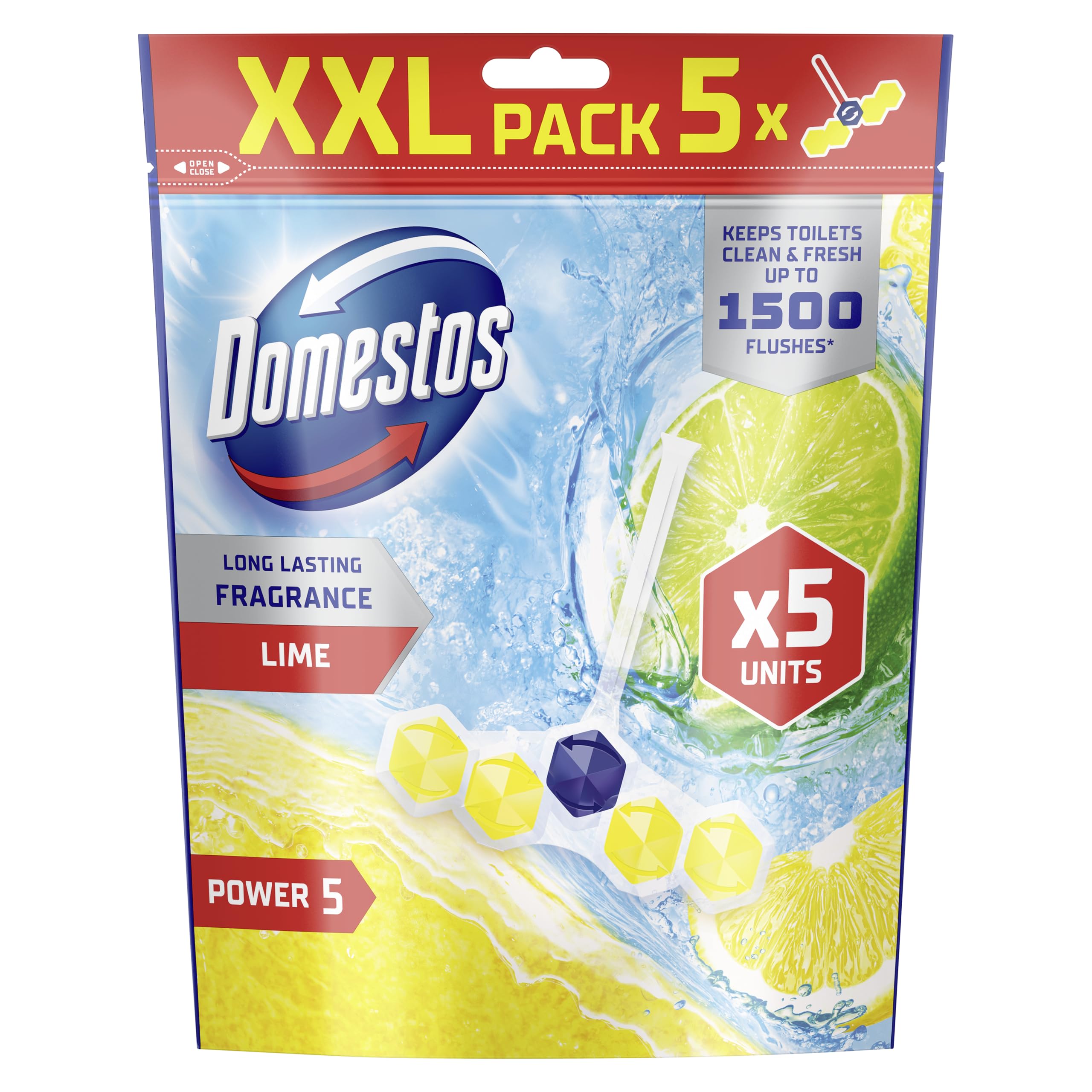 Domestos Power 5 Lime Toilet Rim Blocks - Long-Lasting Toilet Freshener for Up to 300 Flushes