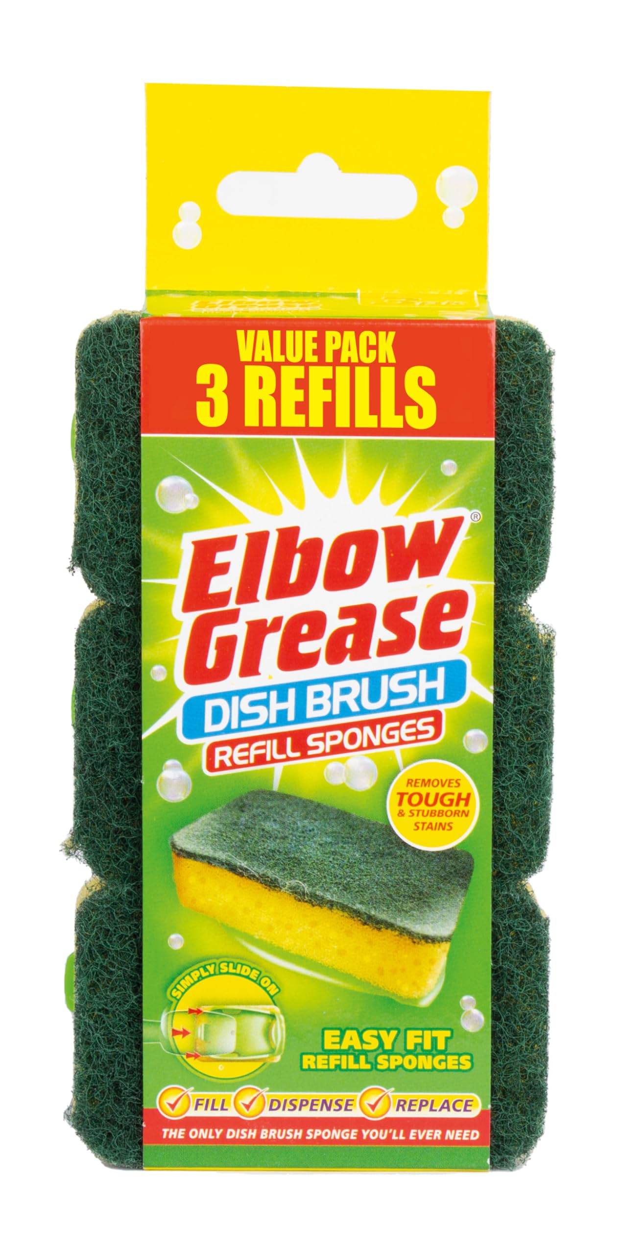 Elbow Grease - Dish Brush Refill Sponges for Tough Stains | Yellow & Green